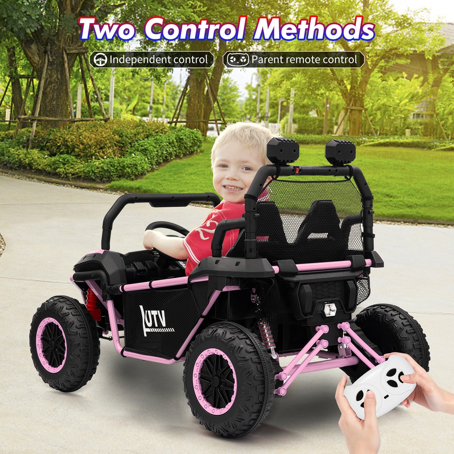 Garvee Ride - P Series: 2 Seater 24V Ride On Car,Electric Vehicle Utv Car for Kids,400W Motors Electric Truck With Remote,4.5MPH Max Speed,Four-Wheel Suspension，Music，Best Gift for Kids,Pink