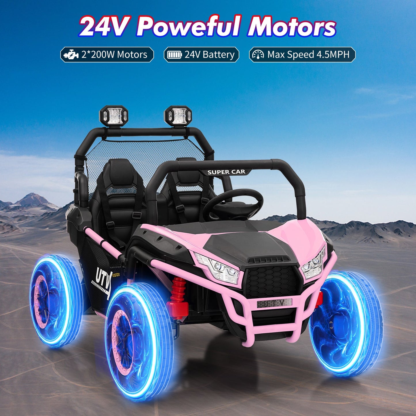 Garvee Ride - P Series: 2 Seater 24V Ride On Car,Electric Vehicle Utv Car for Kids,400W Motors Electric Truck With Remote,4.5MPH Max Speed,Four-Wheel Suspension，Music，Best Gift for Kids,Pink