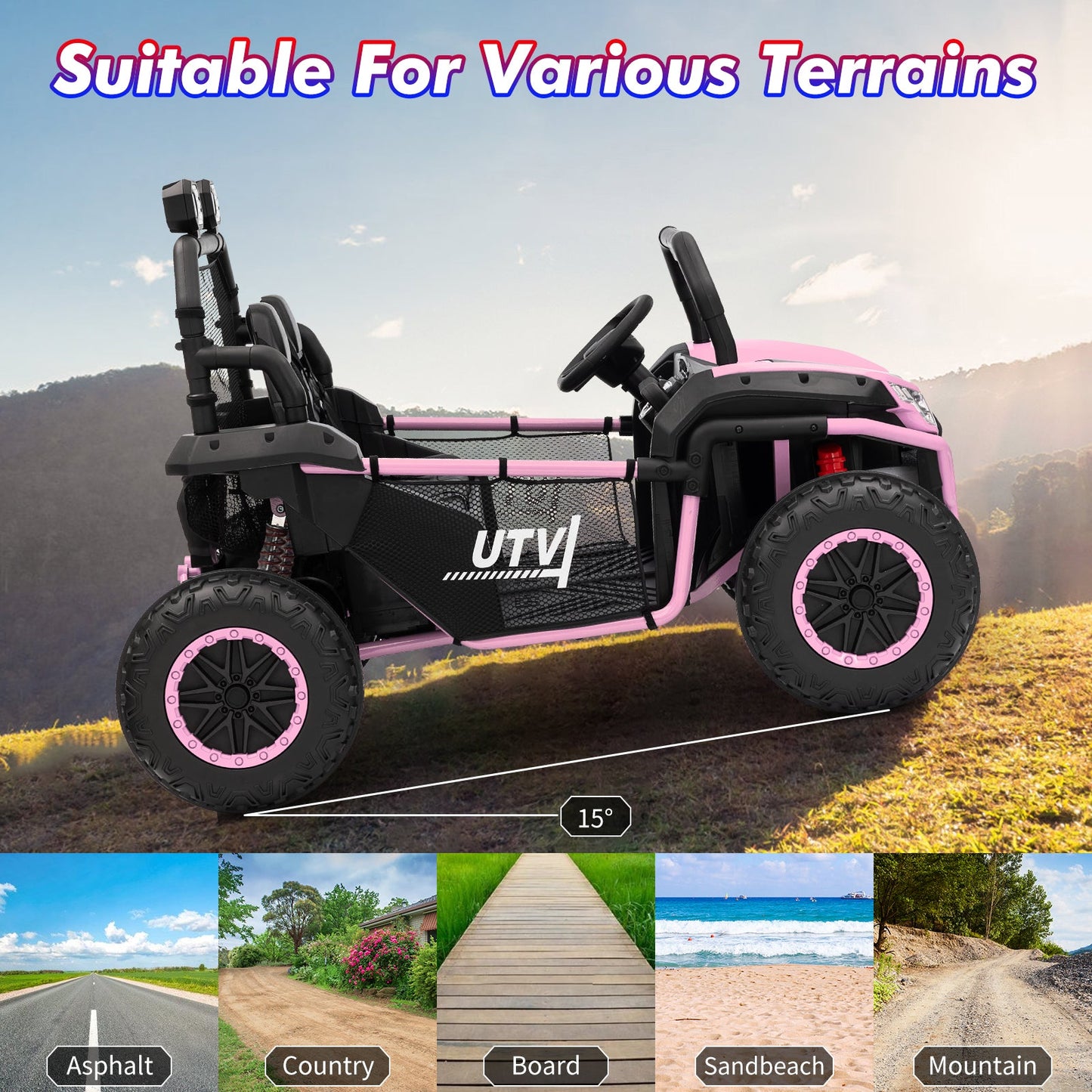 Garvee Ride - P Series: 2 Seater 24V Ride On Car,Electric Vehicle Utv Car for Kids,400W Motors Electric Truck With Remote,4.5MPH Max Speed,Four-Wheel Suspension，Music，Best Gift for Kids,Pink