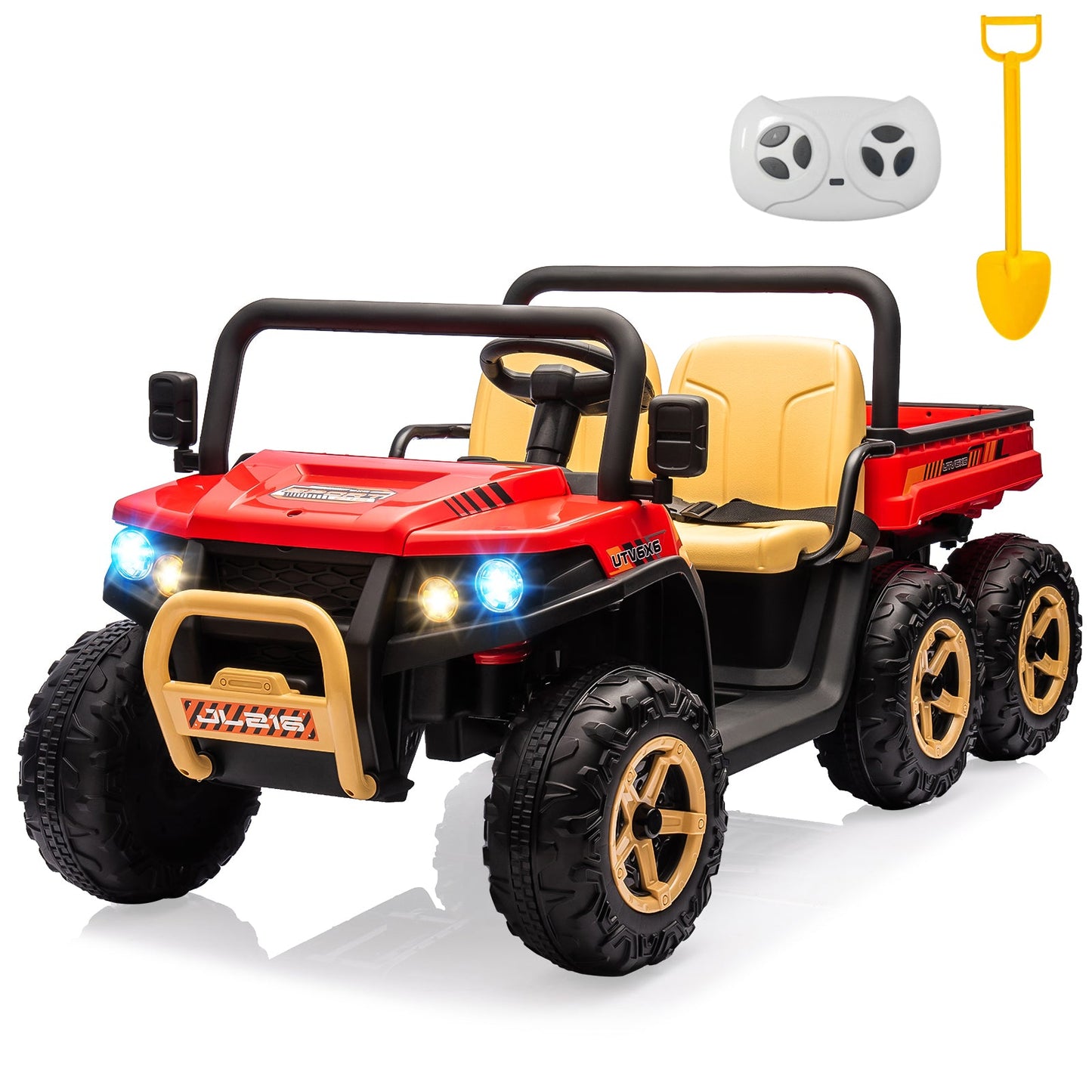Garvee Ride - P Series: 2-Seater Ride on Car,6X6 24V Kids Ride On Dump Truck with Remote Control Electric Utility Vehicles UTV Battery Powered 6 Wheeler, for 3 years and up - Black & Red
