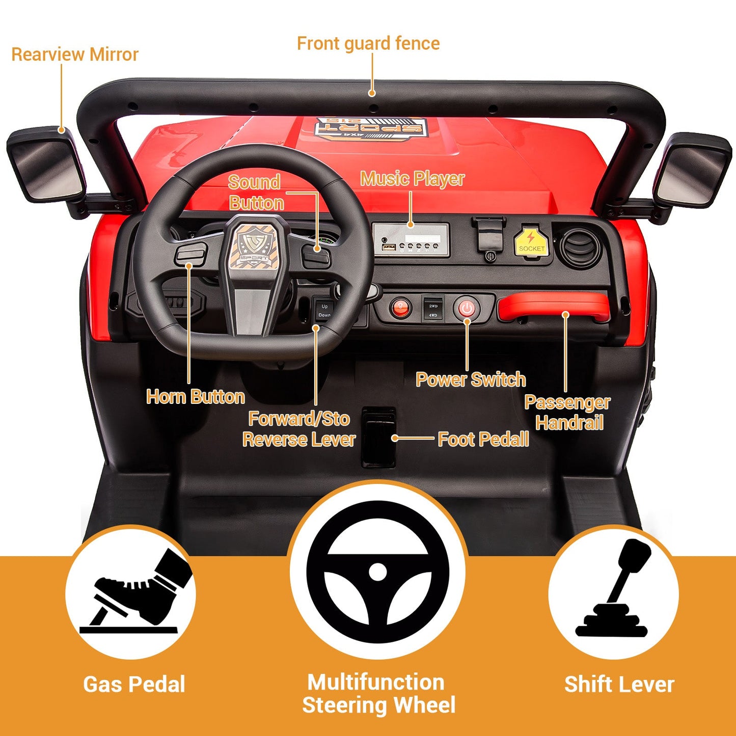 Garvee Ride - P Series: 2-Seater Ride on Car,6X6 24V Kids Ride On Dump Truck with Remote Control Electric Utility Vehicles UTV Battery Powered 6 Wheeler, for 3 years and up - Black & Red