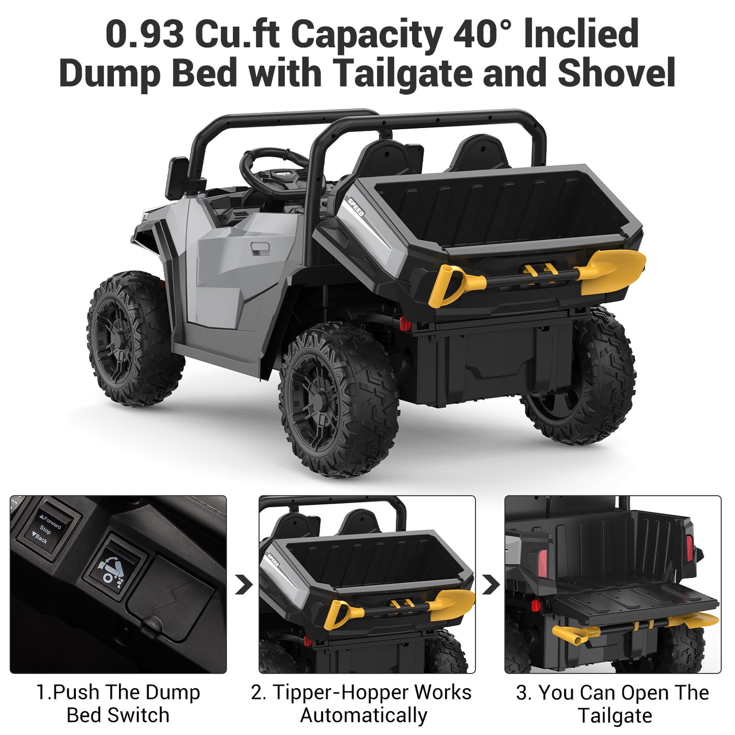 Garvee Ride - P Series: 24V Ride On Dump Truck for Big Kids, 4x4 Electric Car with Remote Control, Shovel, Bluetooth & Music, 24v Ride On Toys, Truck Car, Kids Electric Ride