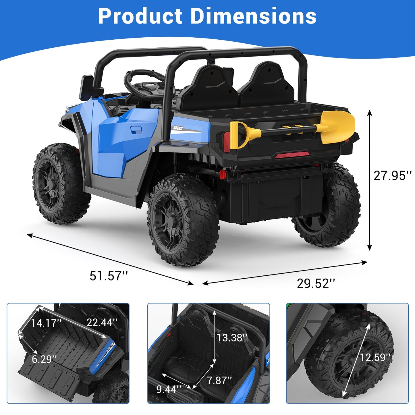 Garvee Ride - P Series: 24V Ride On Dump Truck for Big Kids, 4x4 Electric Car with Remote Control, Shovel, Bluetooth & Music, 24v Ride On Toys, Truck Car, Kids Electric Ride