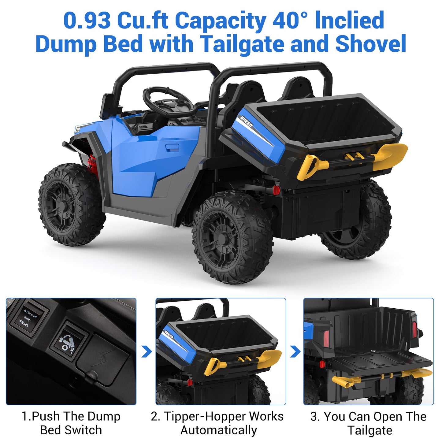 Garvee Ride - P Series: 24V Ride On Dump Truck for Big Kids, 4x4 Electric Car with Remote Control, Shovel, Bluetooth & Music, 24v Ride On Toys, Truck Car, Kids Electric Ride