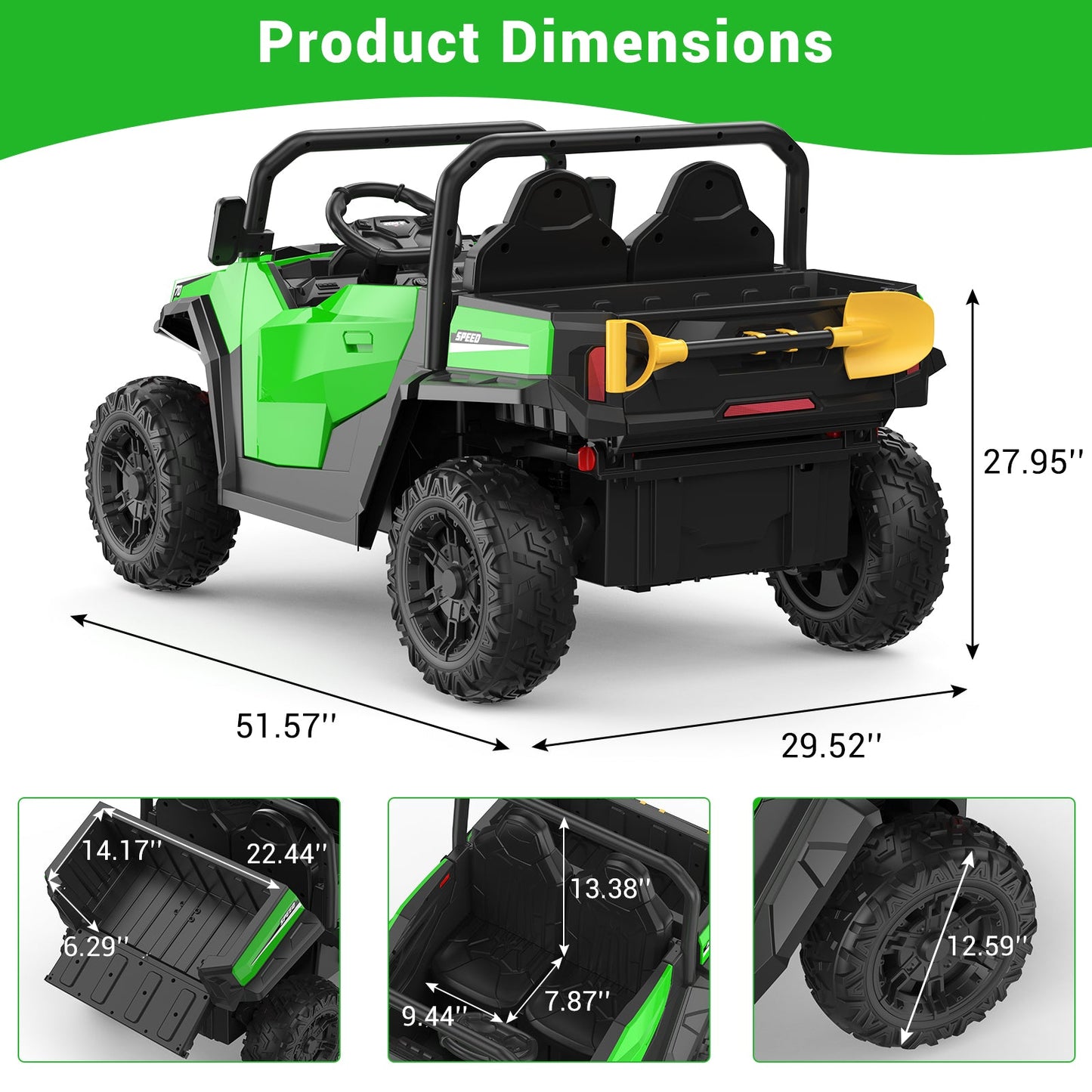 Garvee Ride - P Series: 24V Ride On Dump Truck for Big Kids, 4x4 Electric Car with Remote Control, Shovel, Bluetooth & Music, 24v Ride On Toys, Truck Car, Kids Electric Ride