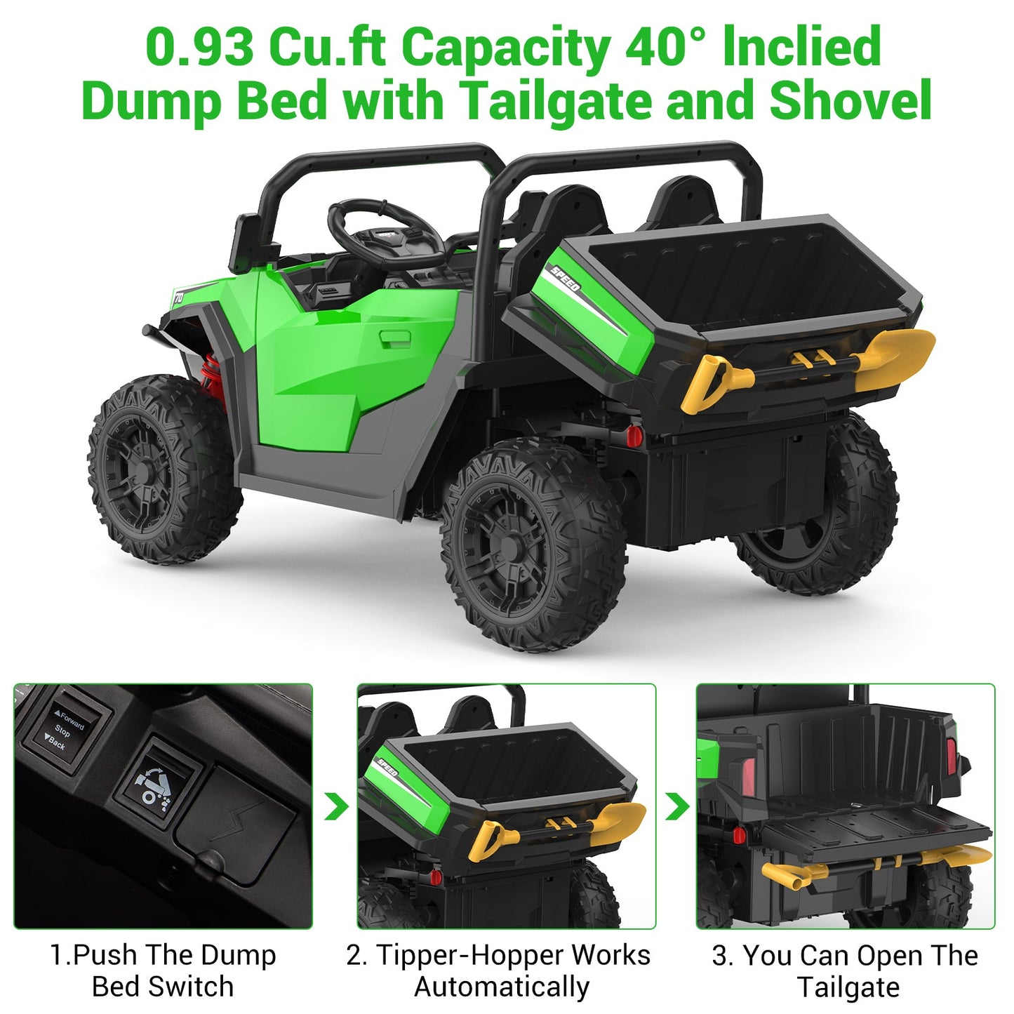 Garvee Ride - P Series: 24V Ride On Dump Truck for Big Kids, 4x4 Electric Car with Remote Control, Shovel, Bluetooth & Music, 24v Ride On Toys, Truck Car, Kids Electric Ride