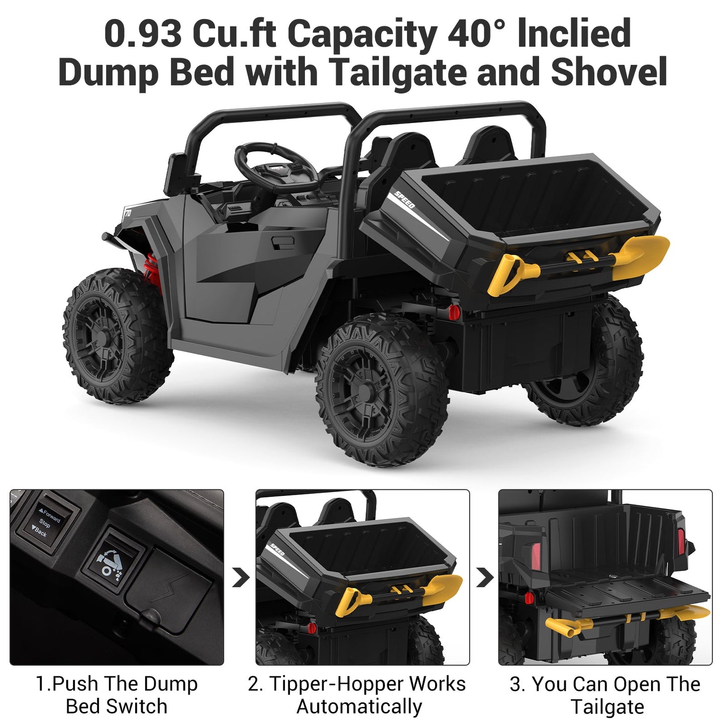 Garvee Ride - P Series: 24V Ride On Dump Truck for Big Kids, 4x4 Electric Car with Remote Control, Shovel, Bluetooth & Music, 24v Ride On Toys, Truck Car, Kids Electric Ride