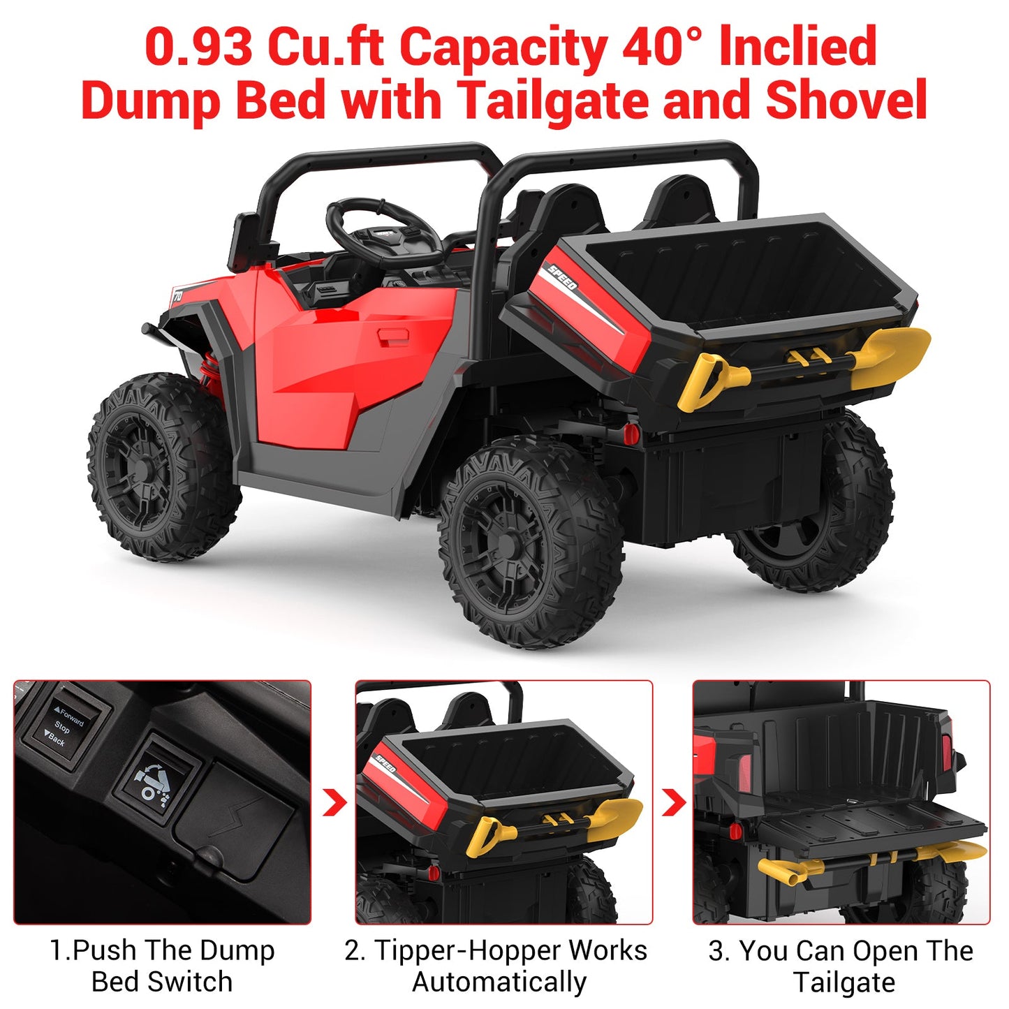 Garvee Ride - P Series: 24V Ride On Dump Truck for Big Kids, 4x4 Electric Car with Remote Control, Shovel, Bluetooth & Music, 24v Ride On Toys, Truck Car, Kids Electric Ride