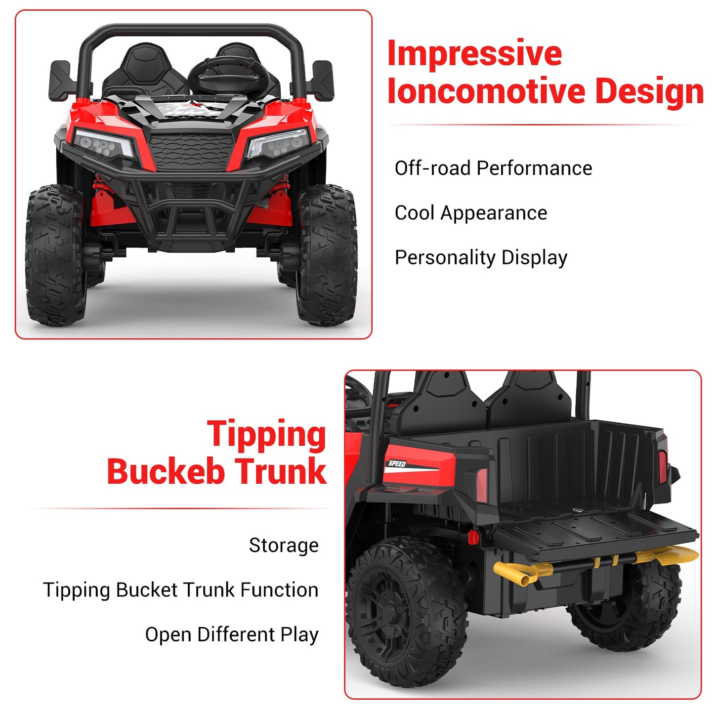 Garvee Ride - P Series: 24V Ride On Dump Truck for Big Kids, 4x4 Electric Car with Remote Control, Shovel, Bluetooth & Music, 24v Ride On Toys, Truck Car, Kids Electric Ride