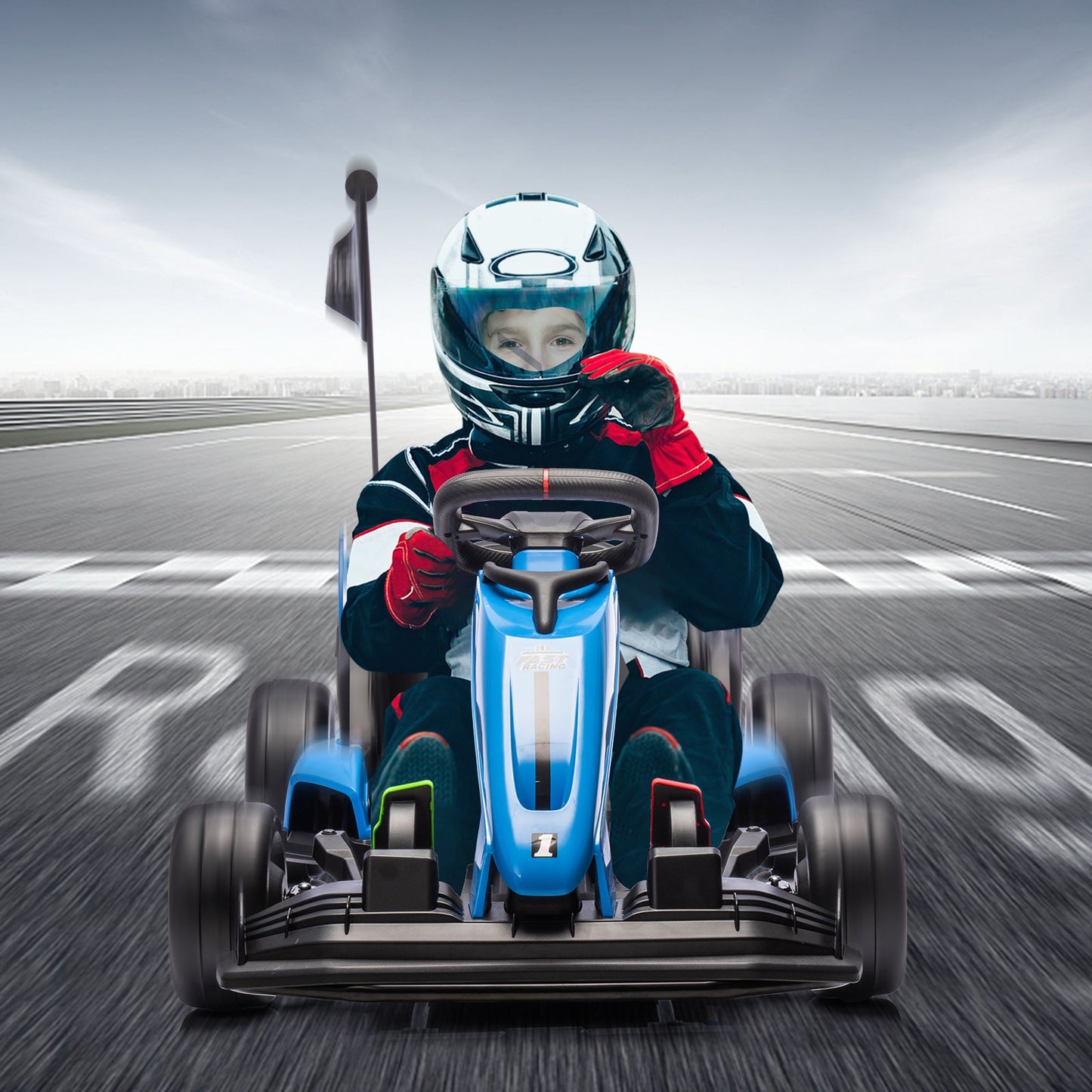 Garvee Ride - G Series: 24V Electric Drift Kart for Kids, Ride Car with Adjustable Seat & 7.5MPH Speed, EVA Silent Wheels, Parent-Safety Certified Ride-On Toy - Blue