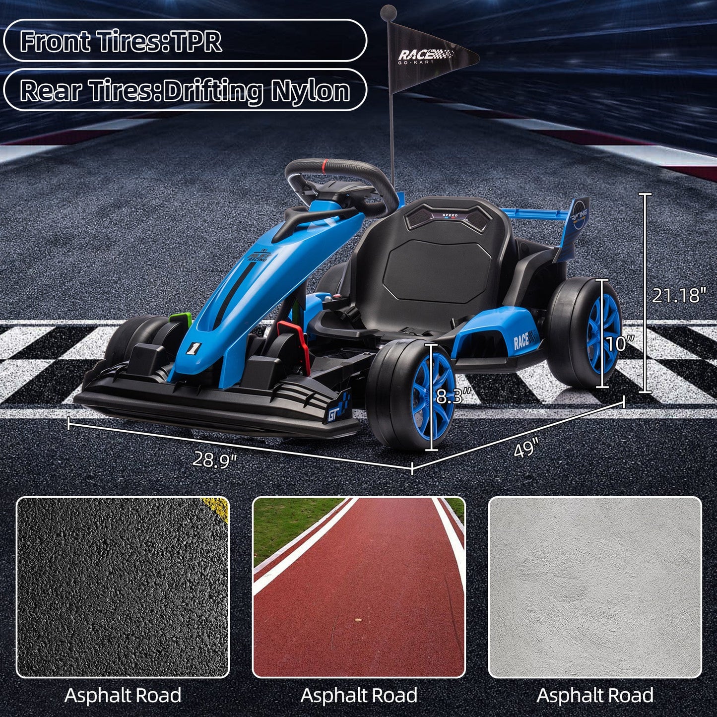 Garvee Ride - G Series: 24V Kids Ride on Go Kart, 7.5mph Variable High Speed Drifting Car, 7ah Battery 200W*2 Motors ,Length Ajustable Max Load 135lbs, Power Display Racing Toy for for Kids Child 6+ ,Blue