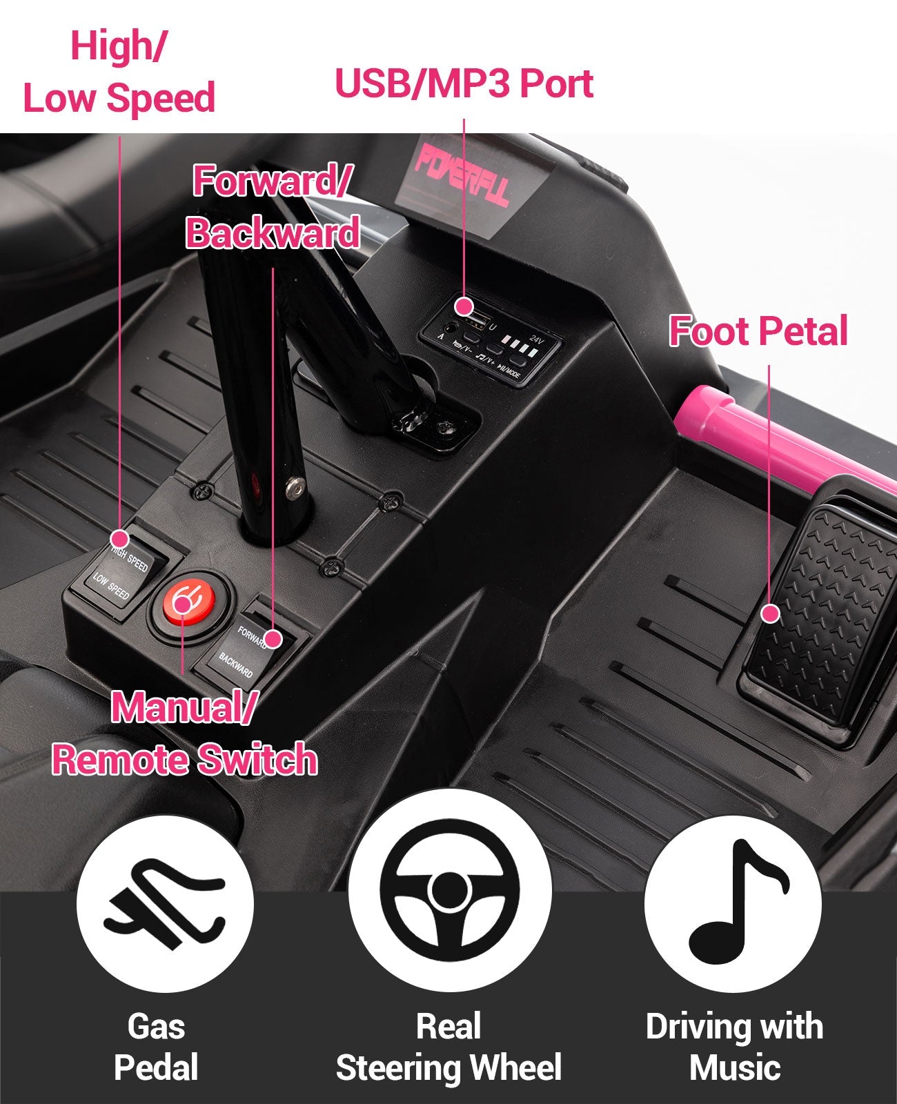 Garvee Ride - P Series: 24V Ride On Car for Big Kids, 6MPH 200W 4x4 Electric Toy with Remote, Metal Frame, Headlights, Shock Absorbers, Outdoor Adventure Vehicle Pink