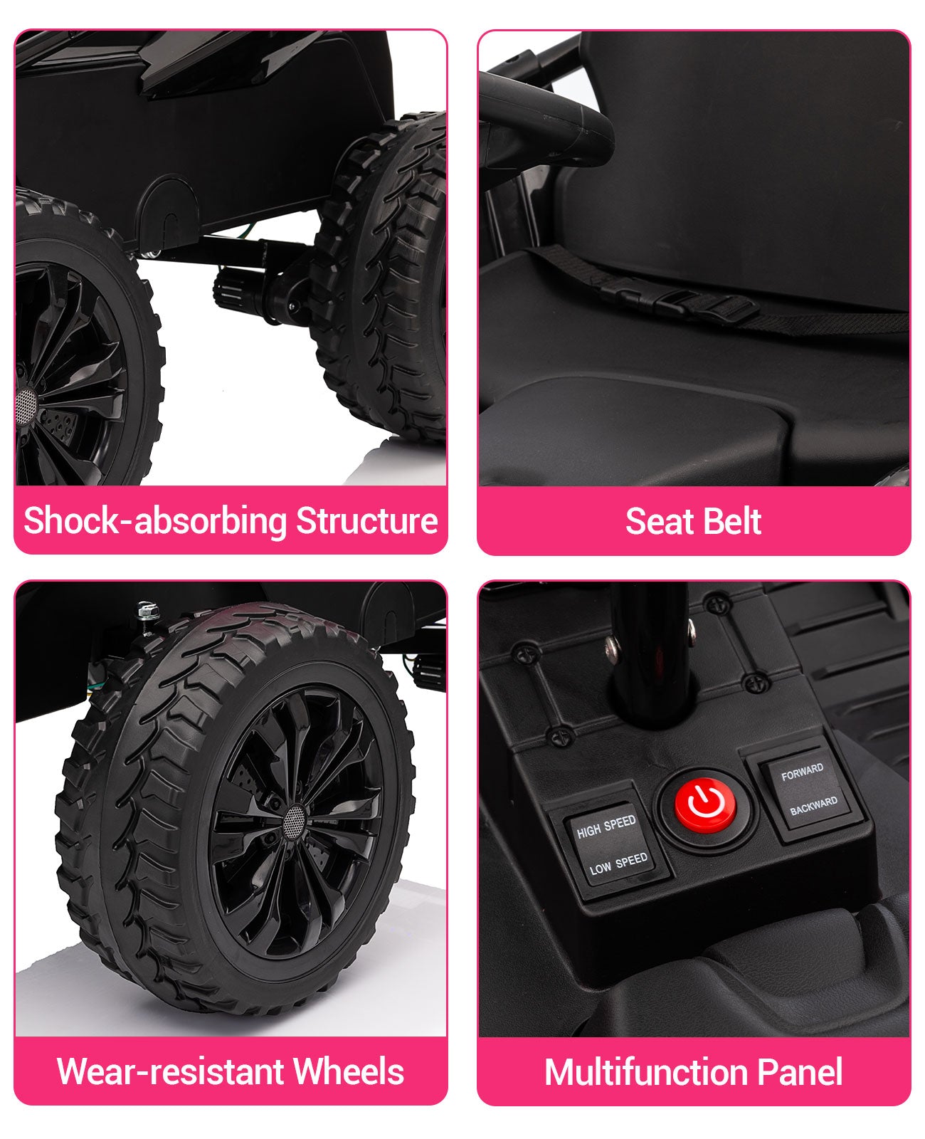 Garvee Ride - P Series: 24V Ride On Car for Big Kids, 6MPH 200W 4x4 Electric Toy with Remote, Metal Frame, Headlights, Shock Absorbers, Outdoor Adventure Vehicle Pink