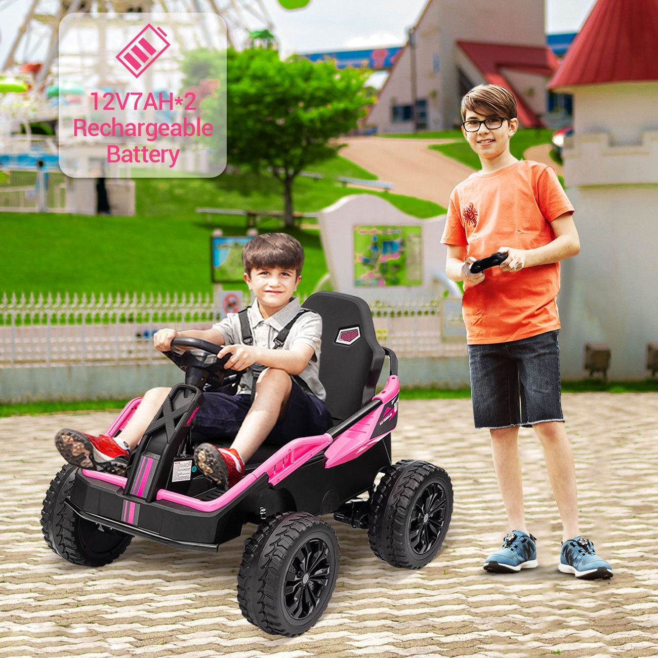 Garvee Ride - P Series: 24V Ride On Car for Big Kids, 6MPH 200W 4x4 Electric Toy with Remote, Metal Frame, Headlights, Shock Absorbers, Outdoor Adventure Vehicle Pink