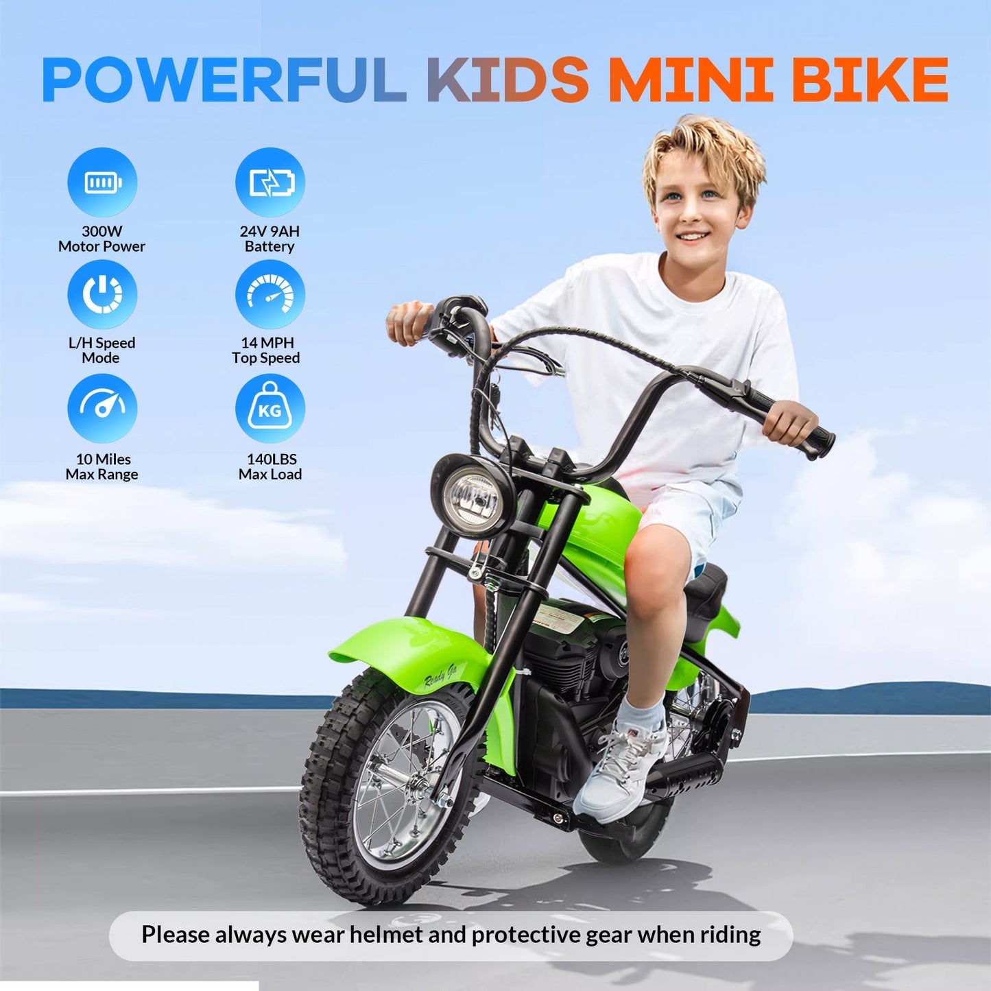 Garvee Ride - T Series: 24V Electric Dirt Bike, 2 Speed Max Up to 14 mph & 60 Minutes Continuous Ride on Toy Motorbike with Led Lights, Leather Seat, Handbrake for Big Kids Teen