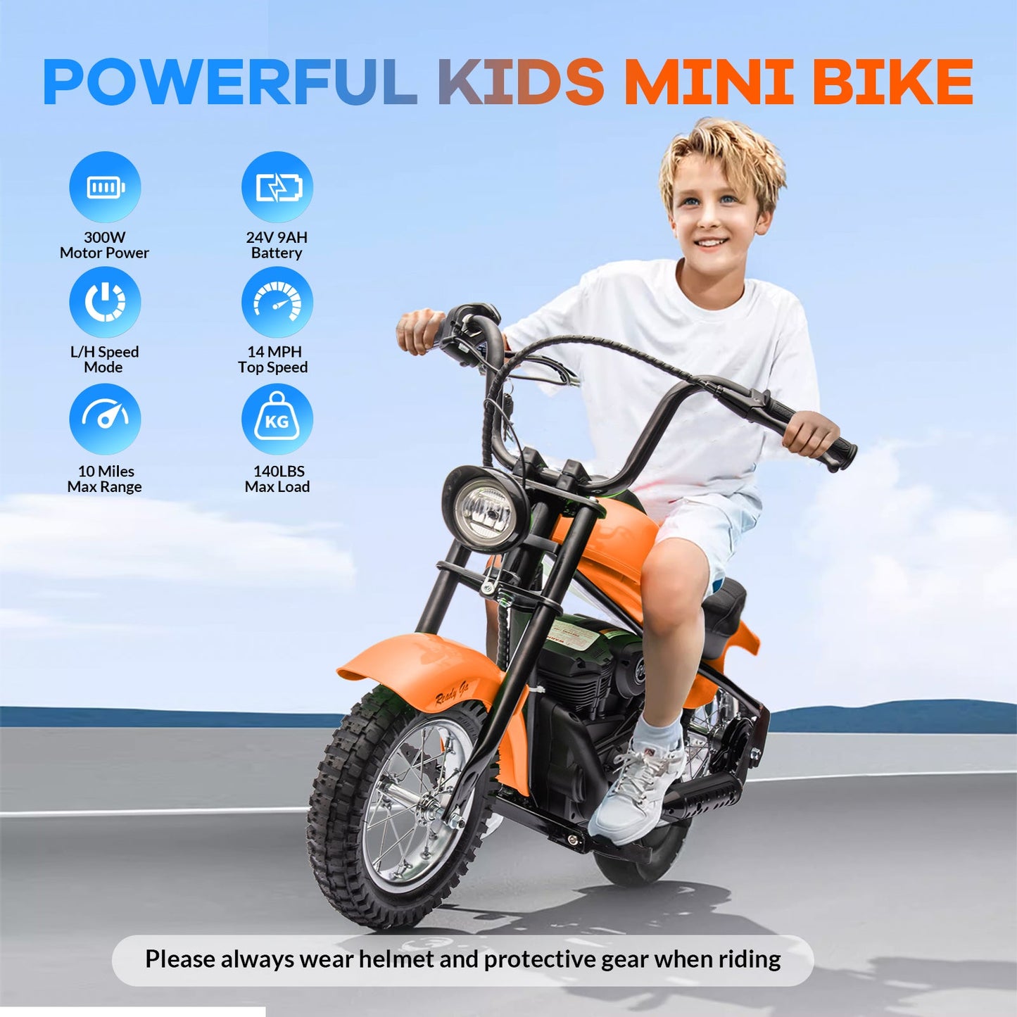 Garvee Ride - T Series: 24V Electric Dirt Bike, 2 Speed Max Up to 14 mph & 60 Minutes Continuous Ride on Toy Motorbike with Led Lights, Leather Seat, Handbrake for Big Kids Teen