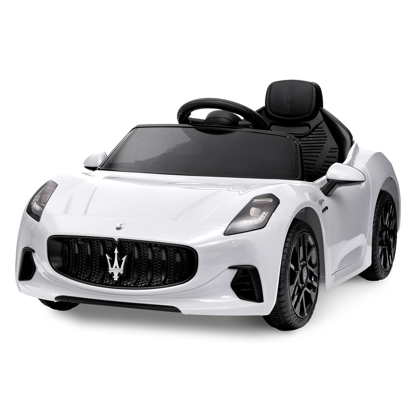 Garvee Ride - P Series: 12V Battery Powered Motorized Car for Kids with Remote Control, Spring Suspension, Double Doors, Bright Lights, 4 Wheel Electric Vehicle, White