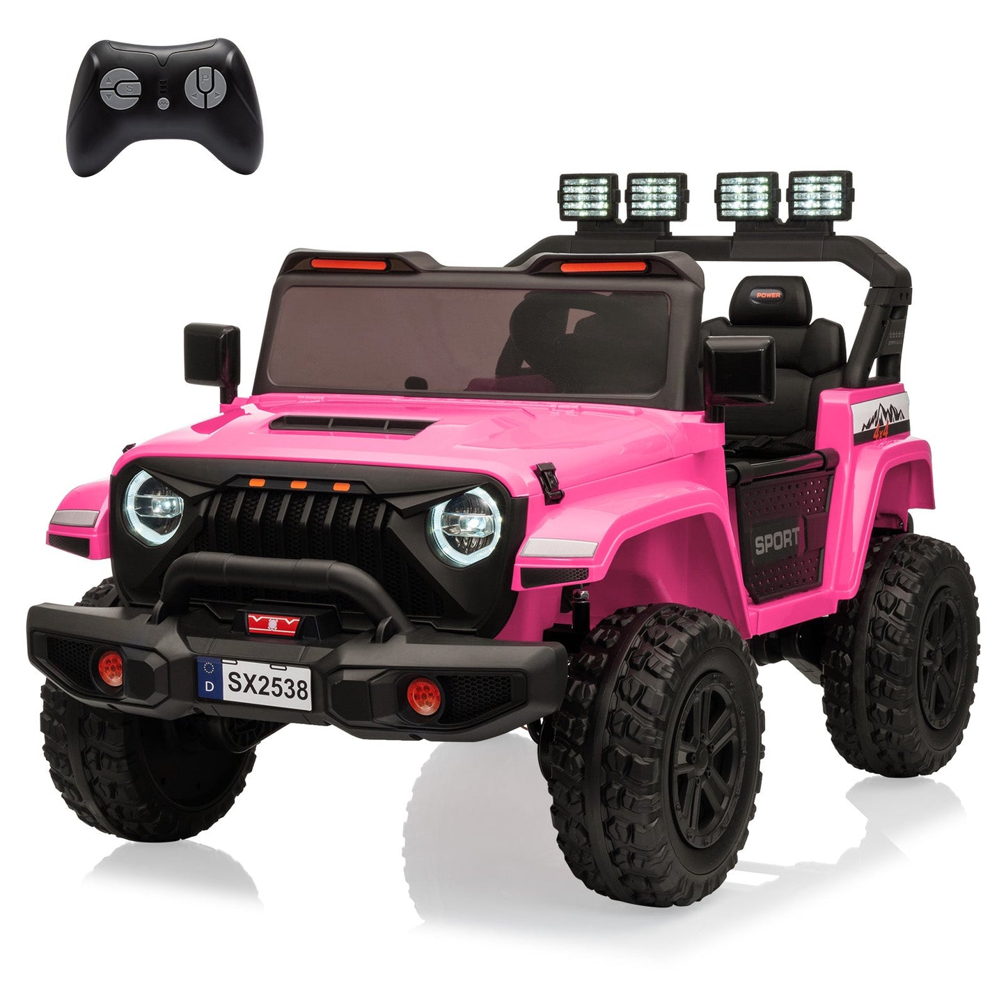 Garvee Ride - P Series: 24V Ride On Car, 4WD 2 Seater Kids' Electric Vehicle Truck with Remote Control, Adjustable Footwell Ride On Truck, 3 Speeds, Led Lights, Bluetooth, Pink
