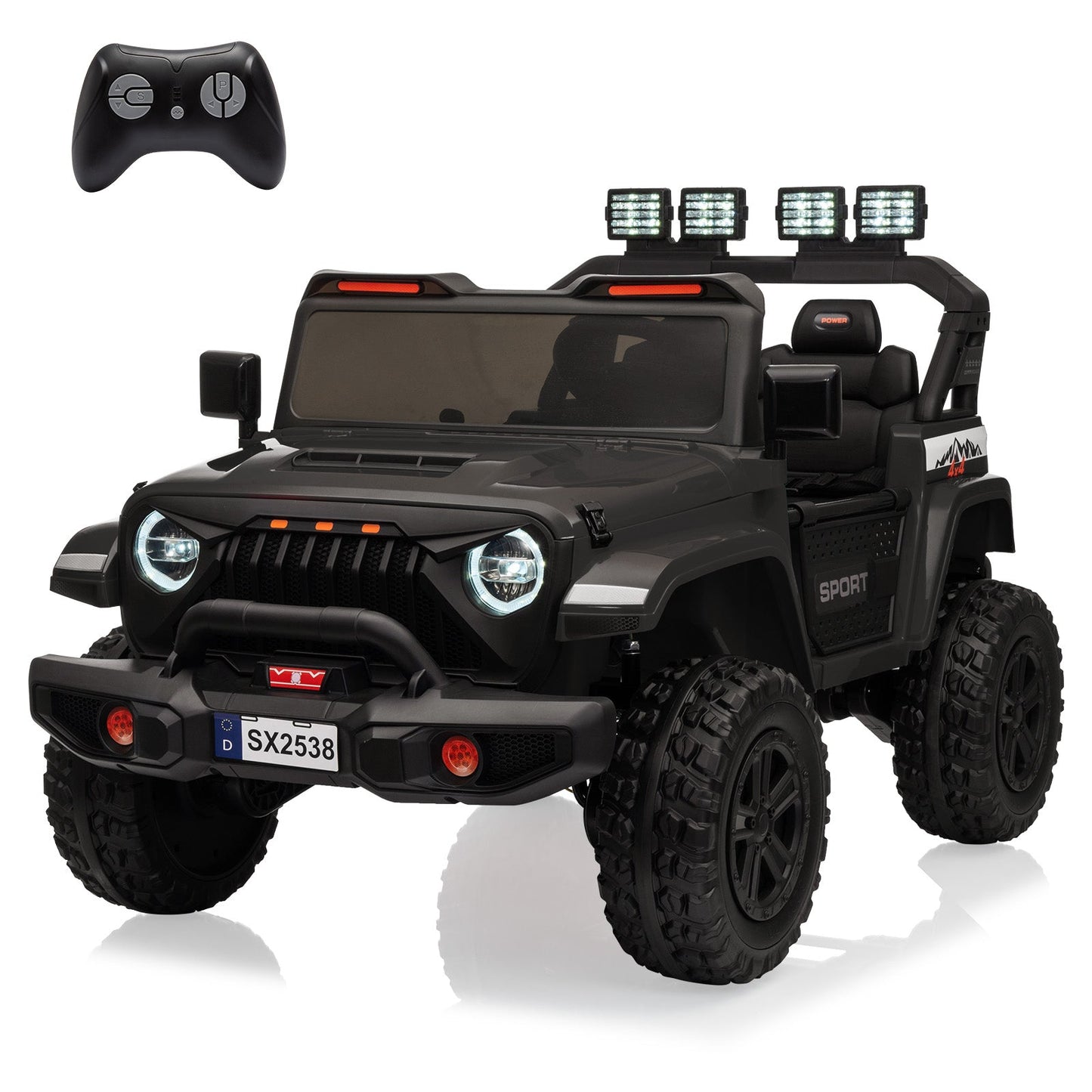 Garvee Ride - P Series: 24V Ride On Car, 4WD 2 Seater Kids' Electric Vehicle Truck with Remote Control, Adjustable Footwell Ride On Truck, 3 Speeds, Led Lights, Bluetooth, Black