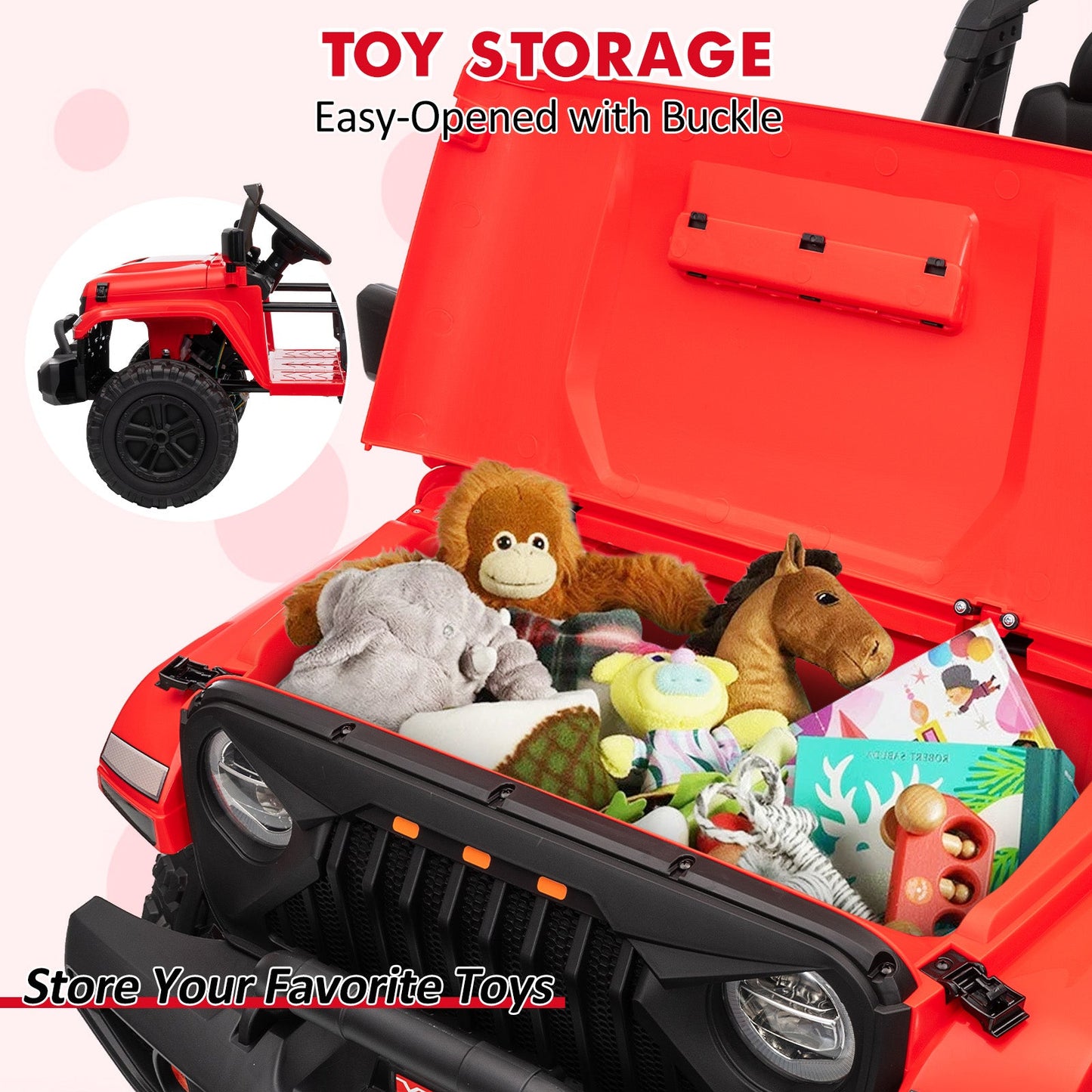 Garvee Ride - P Series: 24V Ride On Car, 4WD 2 Seater Kids' Electric Vehicle Truck with Remote Control, Adjustable Footwell Ride On Truck, 3 Speeds, Led Lights, Bluetooth, Red