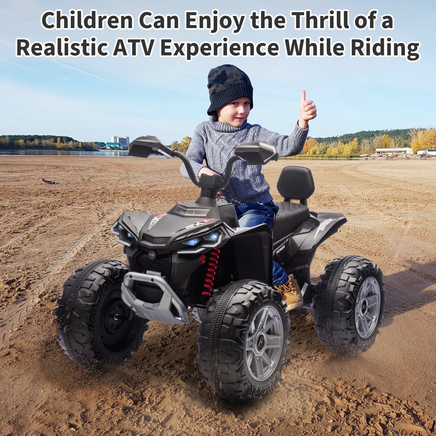 Garvee Ride - P Series: 24V 2-Seater Ride On ATV for Kids - 4-Wheel Battery Powered, High/Low Speed Modes, LED Lights, Music & Horn, Durable Wear-Resistant Wheels, Safe Non-Toxic Material, Outdoor Adventure - Black