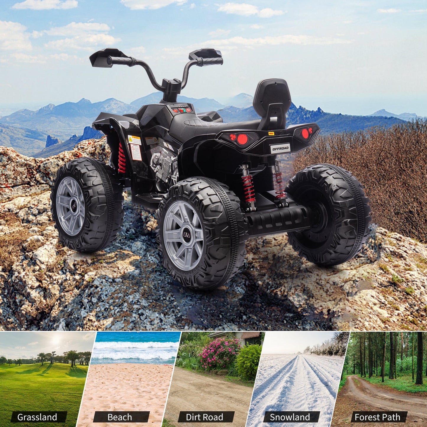 Garvee Ride - P Series: 24V 2-Seater Ride On ATV for Kids - 4-Wheel Battery Powered, High/Low Speed Modes, LED Lights, Music & Horn, Durable Wear-Resistant Wheels, Safe Non-Toxic Material, Outdoor Adventure - Black