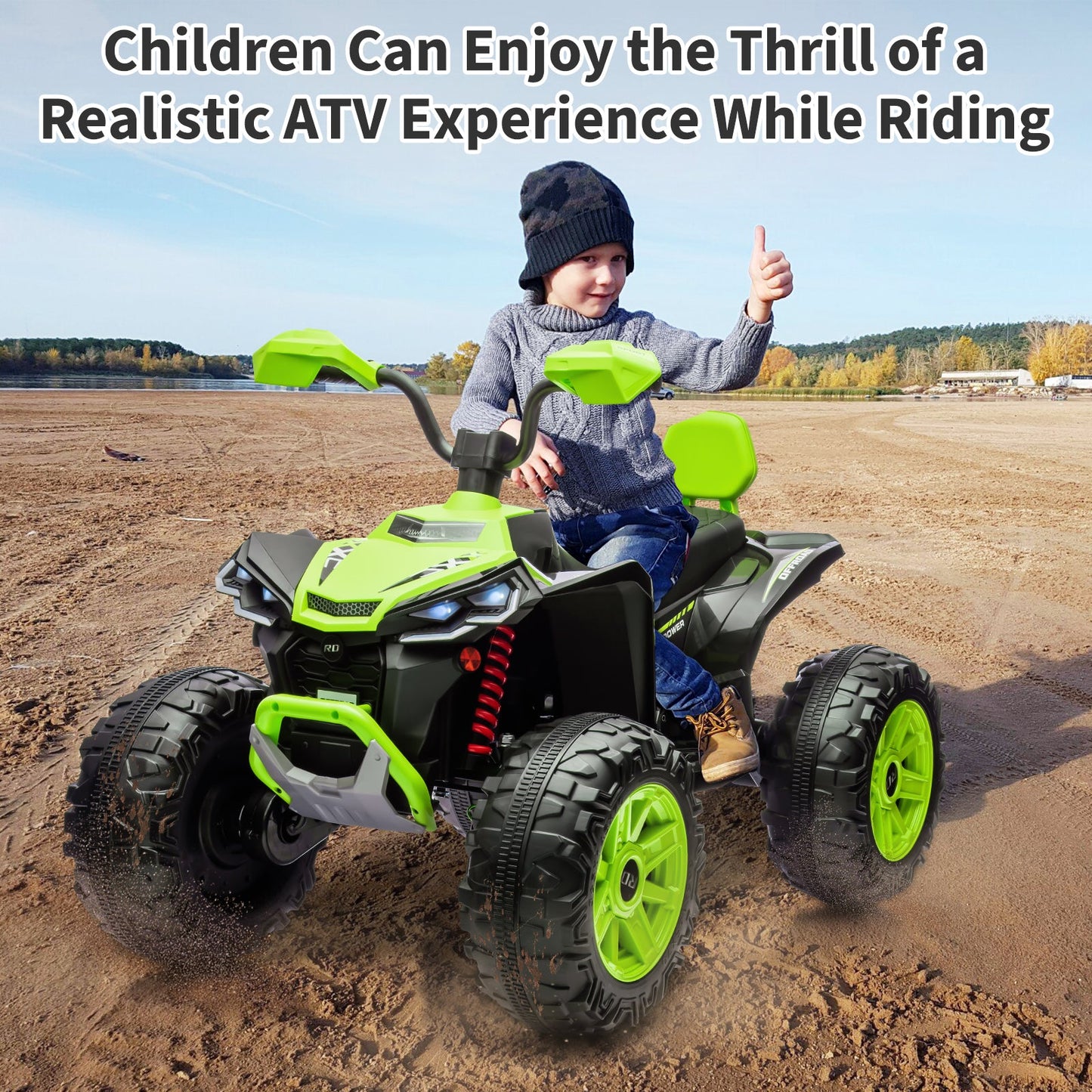 Garvee Ride - P Series: 24V 2-Seater Ride On ATV for Kids - 4-Wheel Battery Powered, High/Low Speed Modes, LED Lights, Music & Horn, Durable Wear-Resistant Wheels, Safe Non-Toxic Material, Outdoor Adventure - Green