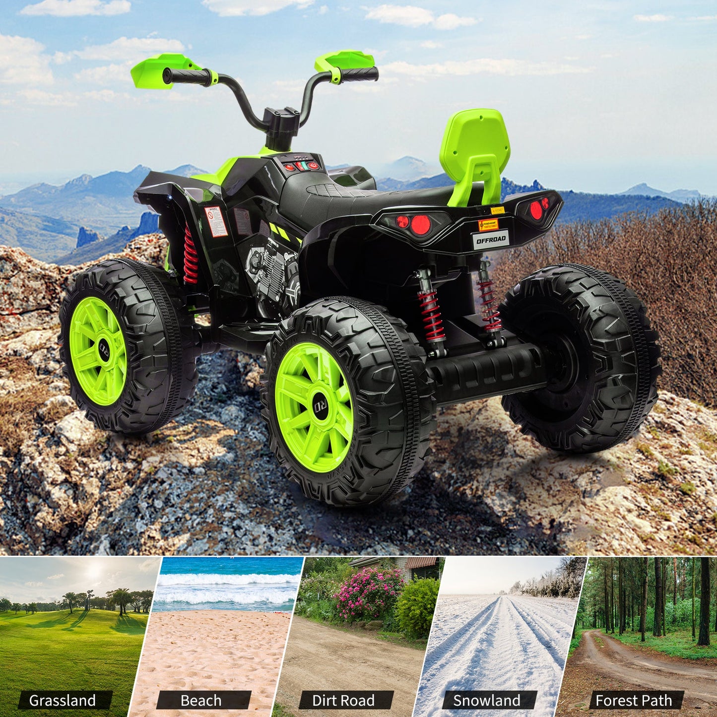 Garvee Ride - P Series: 24V 2-Seater Ride On ATV for Kids - 4-Wheel Battery Powered, High/Low Speed Modes, LED Lights, Music & Horn, Durable Wear-Resistant Wheels, Safe Non-Toxic Material, Outdoor Adventure - Green