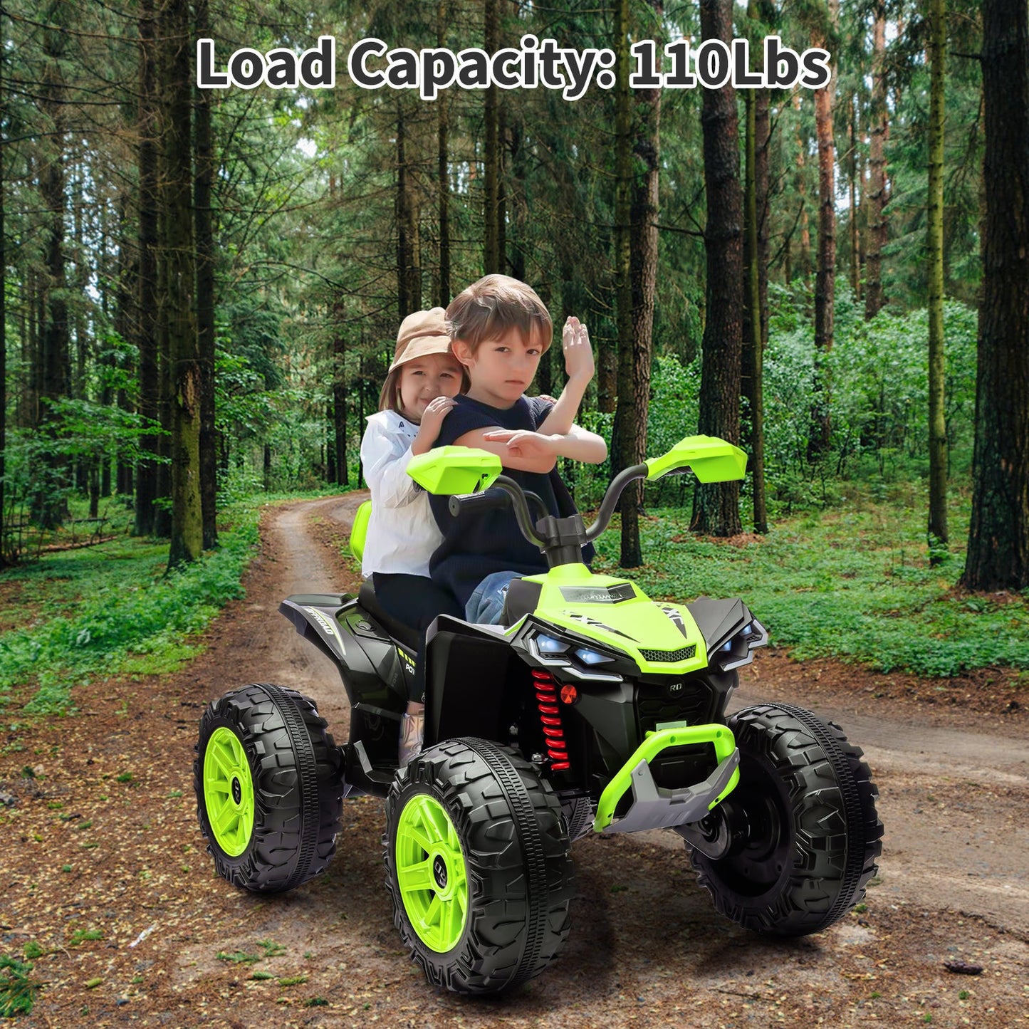 Garvee Ride - P Series: 24V 2-Seater Ride On ATV for Kids - 4-Wheel Battery Powered, High/Low Speed Modes, LED Lights, Music & Horn, Durable Wear-Resistant Wheels, Safe Non-Toxic Material, Outdoor Adventure - Green