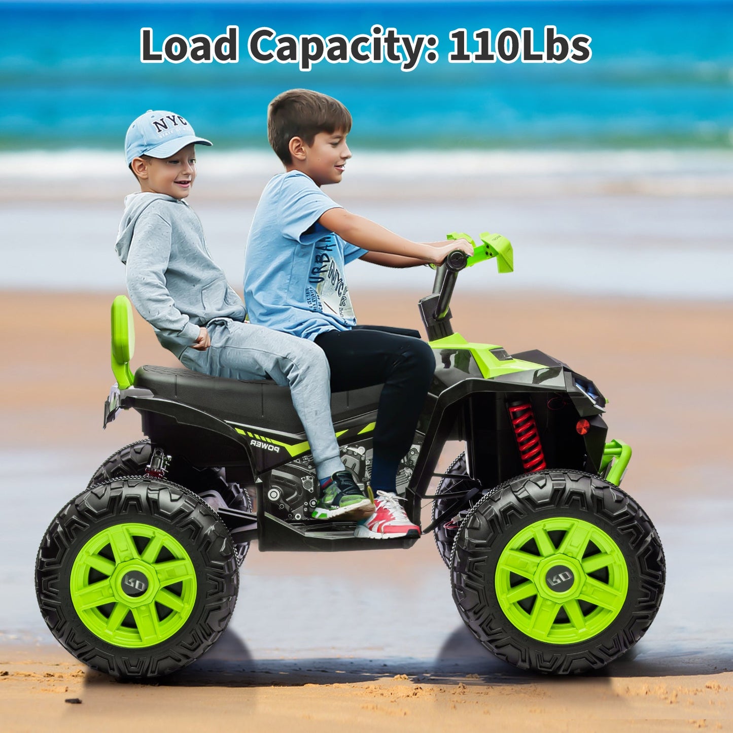 Garvee Ride - P Series: 24V 2-Seater Ride On ATV for Kids - 4-Wheel Battery Powered, High/Low Speed Modes, LED Lights, Music & Horn, Durable Wear-Resistant Wheels, Safe Non-Toxic Material, Outdoor Adventure - Green