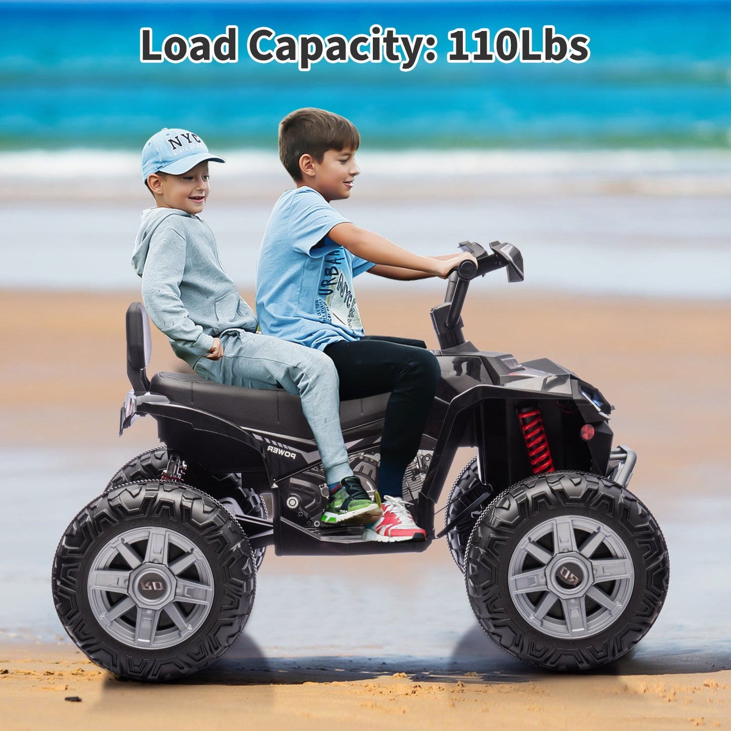 Garvee Ride - P Series: 24V 2-Seater Ride On ATV for Kids - 4-Wheel Battery Powered, High/Low Speed Modes, LED Lights, Music & Horn, Durable Wear-Resistant Wheels, Safe Non-Toxic Material, Outdoor Adventure - Black