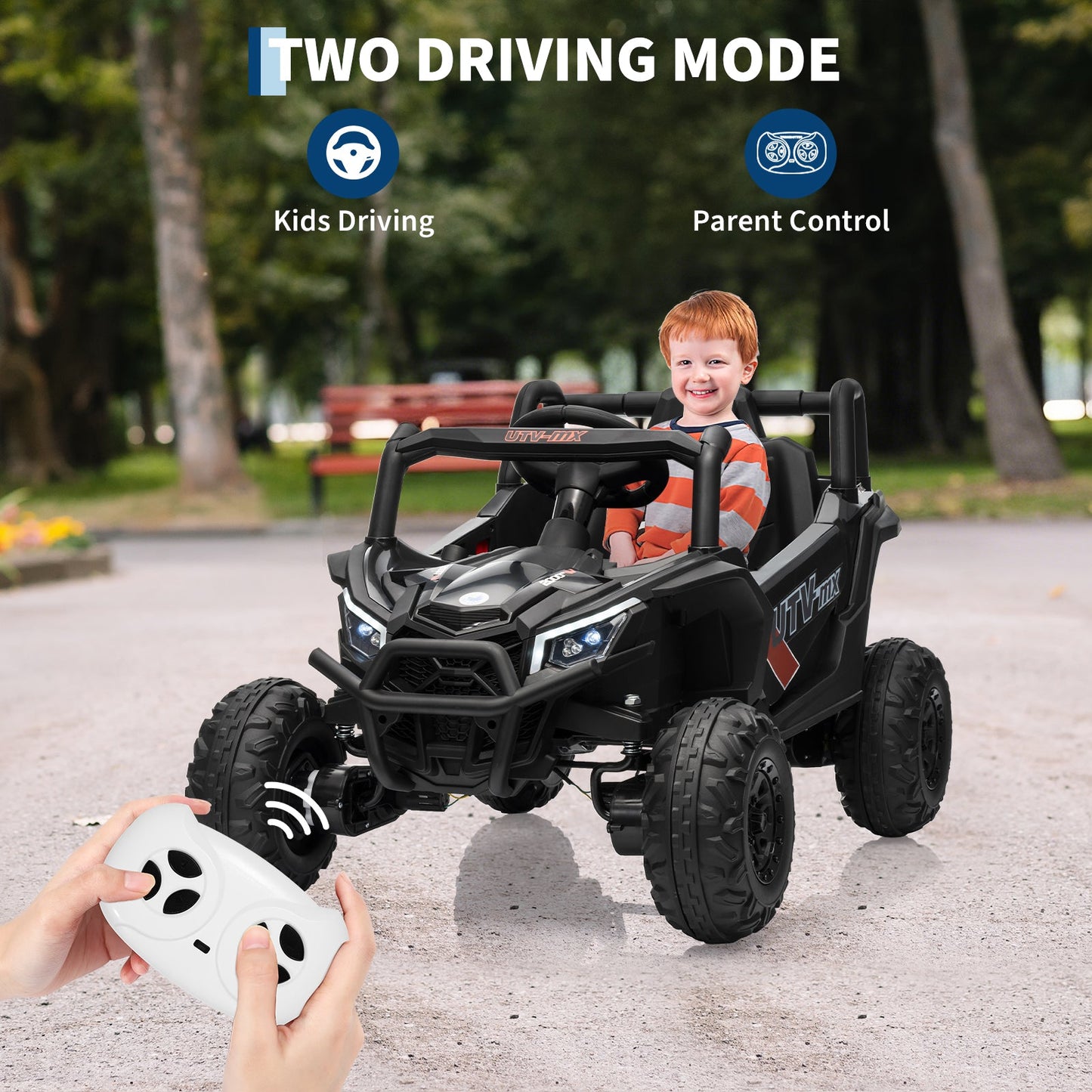 Garvee Ride - P Series: 12V UTV Buggy Electric Ride-on Car for Kids with 4WD/2WD Switch, LED Lights, EVA Tires, Parental Remote Control, Off-Road Fun