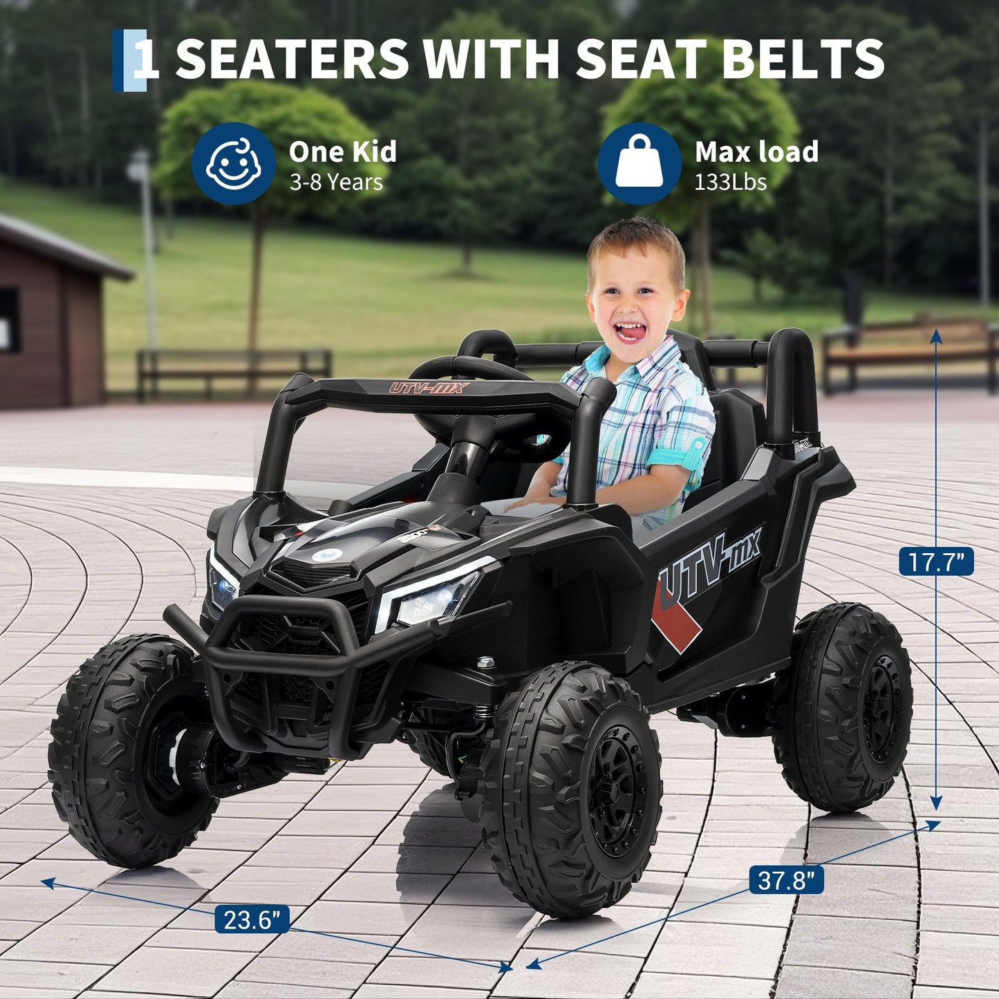 Garvee Ride - P Series: 12V UTV Buggy Electric Ride-on Car for Kids with 4WD/2WD Switch, LED Lights, EVA Tires, Parental Remote Control, Off-Road Fun