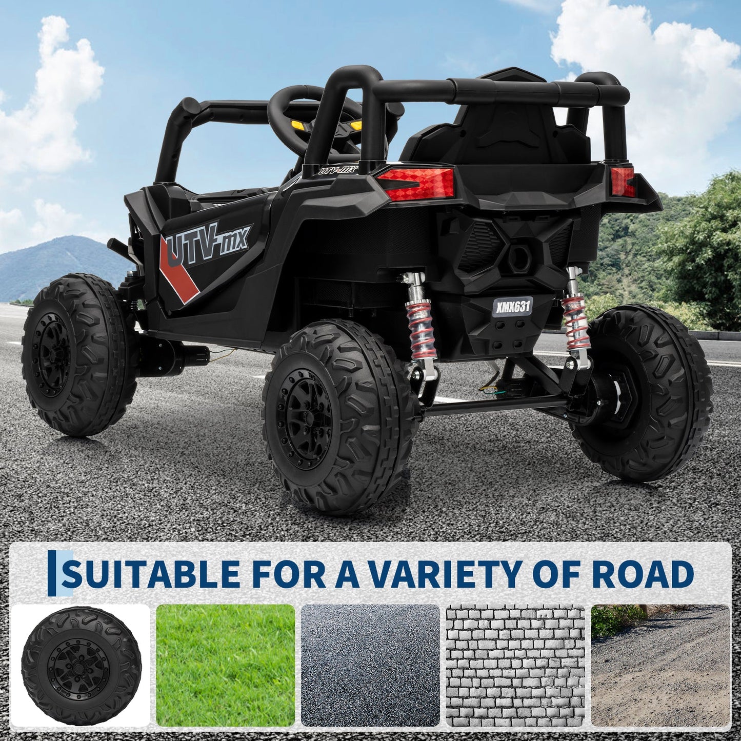 Garvee Ride - P Series: 12V UTV Buggy Electric Ride-on Car for Kids with 4WD/2WD Switch, LED Lights, EVA Tires, Parental Remote Control, Off-Road Fun