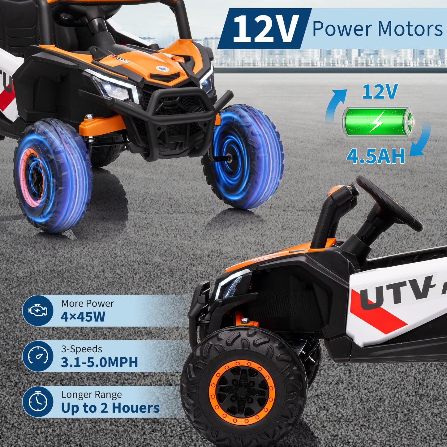 Garvee Ride - P Series: 12V UTV Buggy Electric Ride-on Car for Kids, 4WD/2WD, LED Lights, EVA Tires, Shock Absorbers, Remote Control, Outdoor Adventure