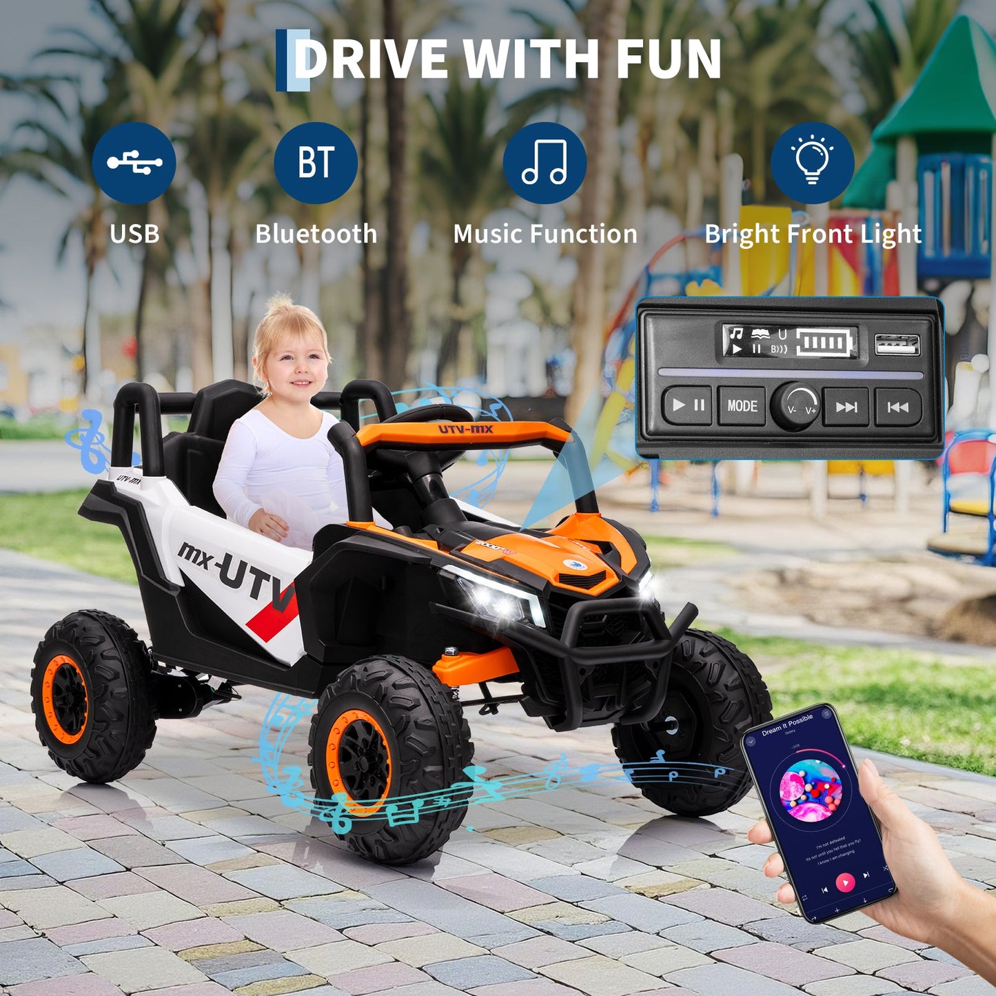 Garvee Ride - P Series: 12V UTV Buggy Electric Ride-on Car for Kids, 4WD/2WD, LED Lights, EVA Tires, Shock Absorbers, Remote Control, Outdoor Adventure