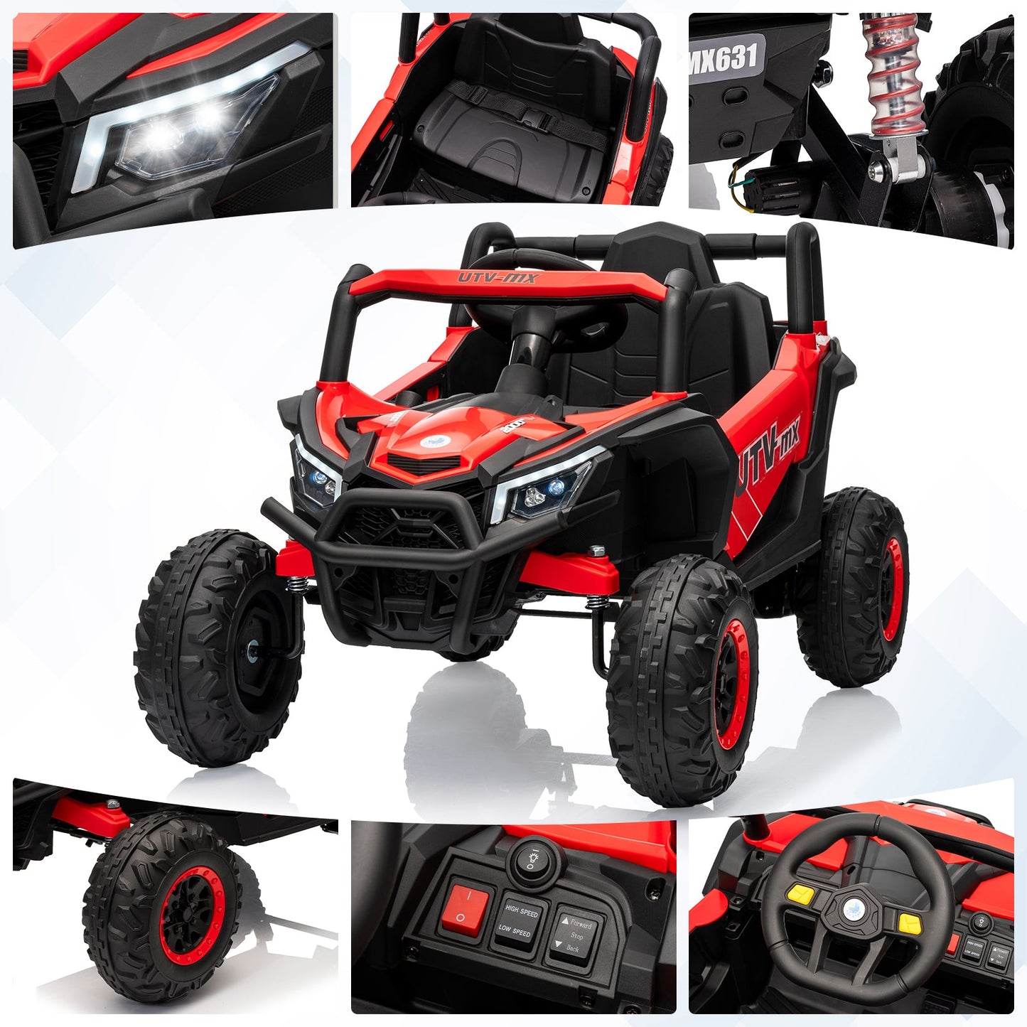 Garvee Ride - P Series: 12V UTV Buggy Electric Ride-on Car for Kids with 4WD/2WD Switch, 4 Shock Absorbers, EVA Tires, Lockable Doors, Parental Remote Control, Outdoor Adventure