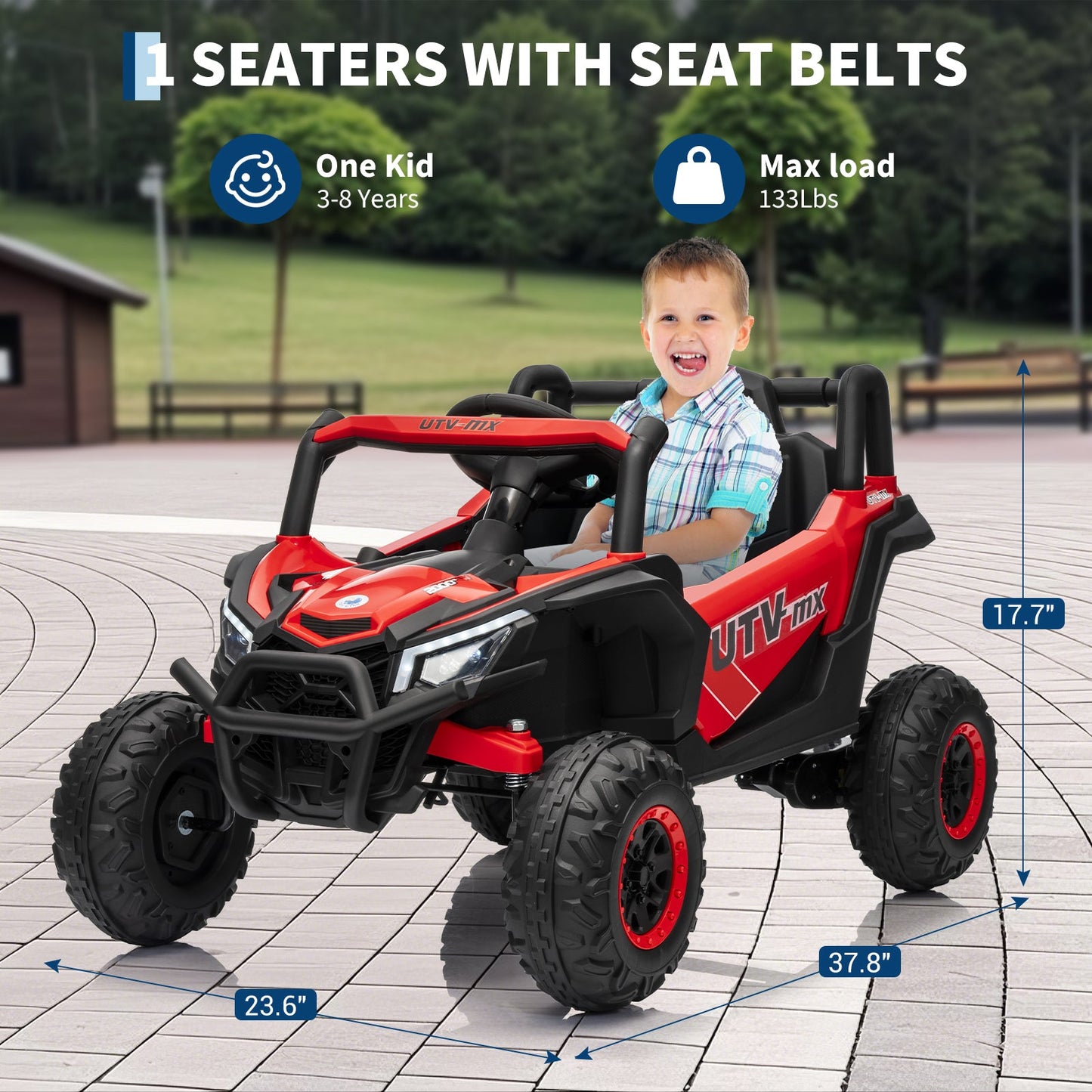 Garvee Ride - P Series: 12V UTV Buggy Electric Ride-on Car for Kids with 4WD/2WD Switch, 4 Shock Absorbers, EVA Tires, Lockable Doors, Parental Remote Control, Outdoor Adventure