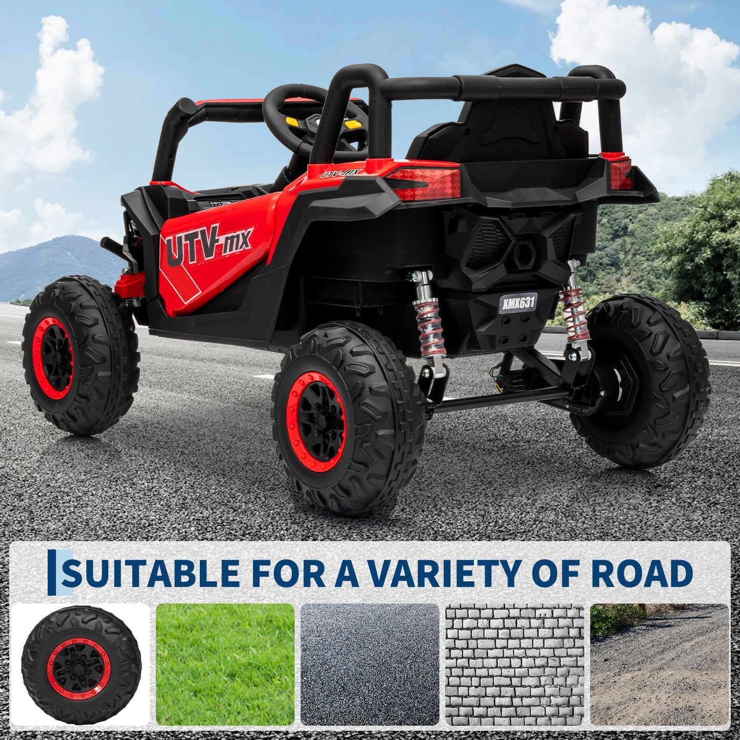 Garvee Ride - P Series: 12V UTV Buggy Electric Ride-on Car for Kids with 4WD/2WD Switch, 4 Shock Absorbers, EVA Tires, Lockable Doors, Parental Remote Control, Outdoor Adventure