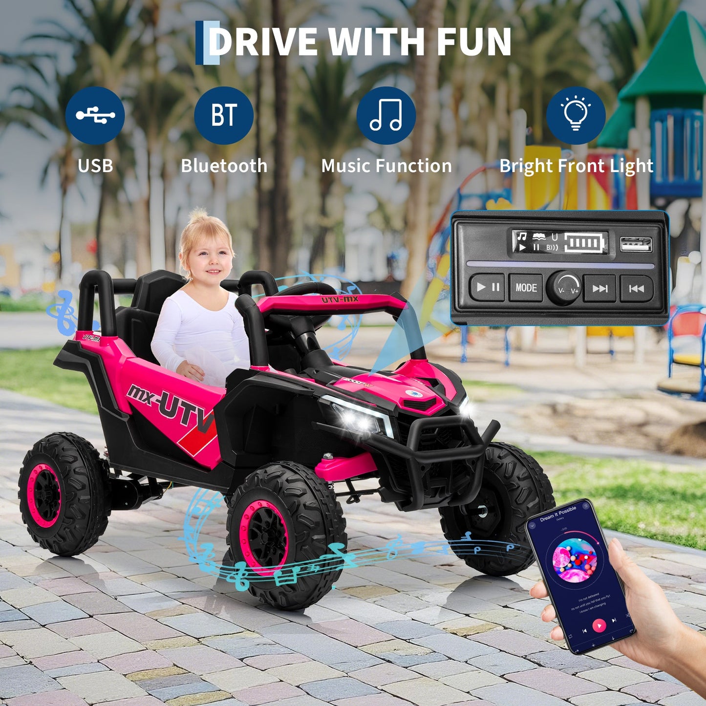 Garvee Ride - P Series: 12V UTV Buggy Electric Ride-on Car for Kids, 4WD/2WD, LED Lights, EVA Tires, Shock Absorbers, Remote Control, Outdoor Adventure