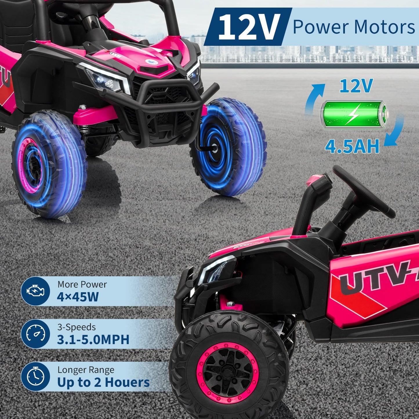Garvee Ride - P Series: 12V UTV Buggy Electric Ride-on Car for Kids, 4WD/2WD, LED Lights, EVA Tires, Shock Absorbers, Remote Control, Outdoor Adventure