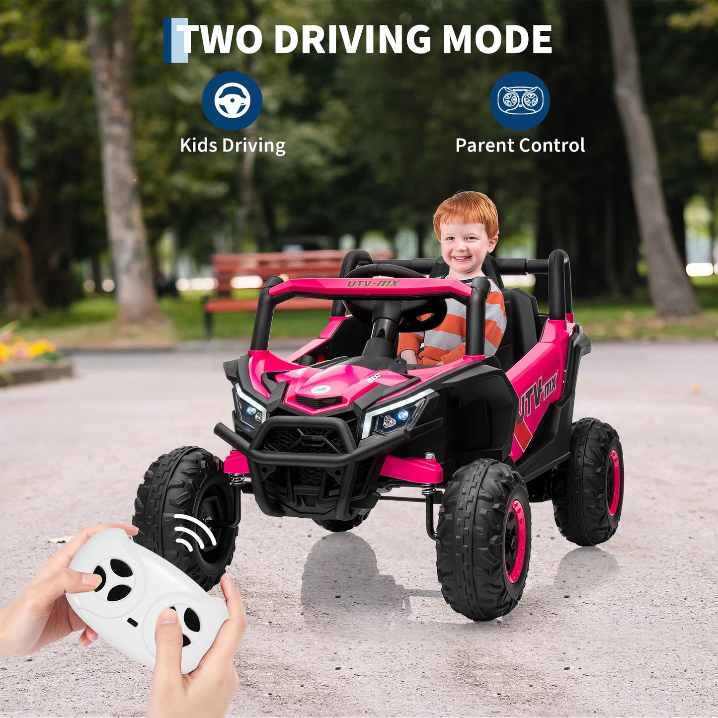 Garvee Ride - P Series: 12V UTV Buggy Electric Ride-on Car for Kids, 4WD/2WD, LED Lights, EVA Tires, Shock Absorbers, Remote Control, Outdoor Adventure