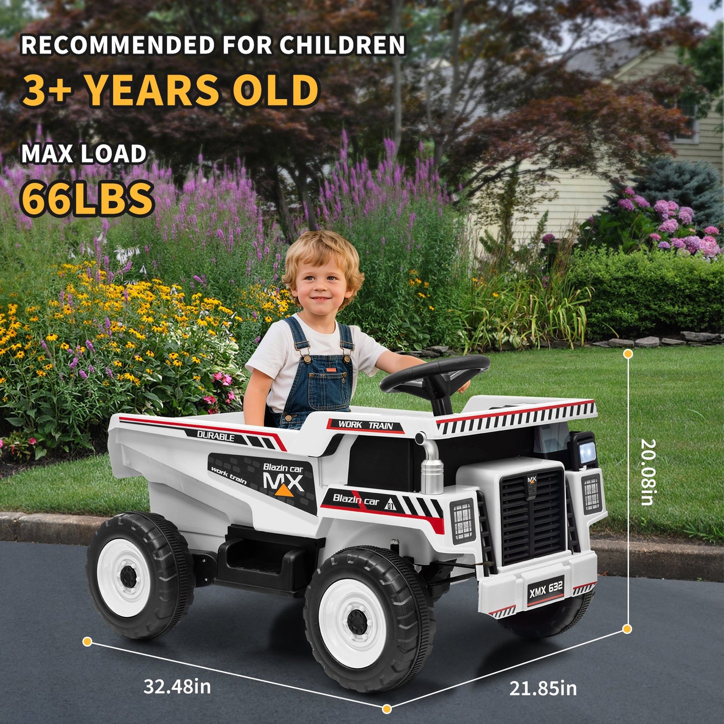 Garvee Ride - P Series: 12V Kids Ride On Dump Truck Electric Car Toy with Remote Control, Auto Dump Bed & Shovel, 12V Battery, LED Lights, Music, for Toddlers Outdoor Play
