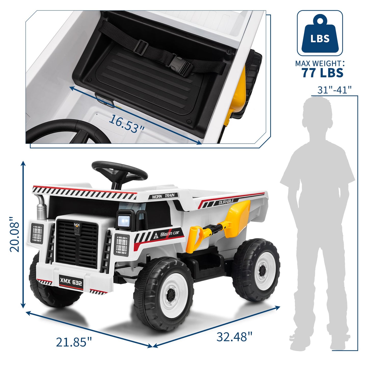 Garvee Ride - P Series: 12V Kids Ride On Dump Truck Electric Car Toy with Remote Control, Auto Dump Bed & Shovel, 12V Battery, LED Lights, Music, for Toddlers Outdoor Play