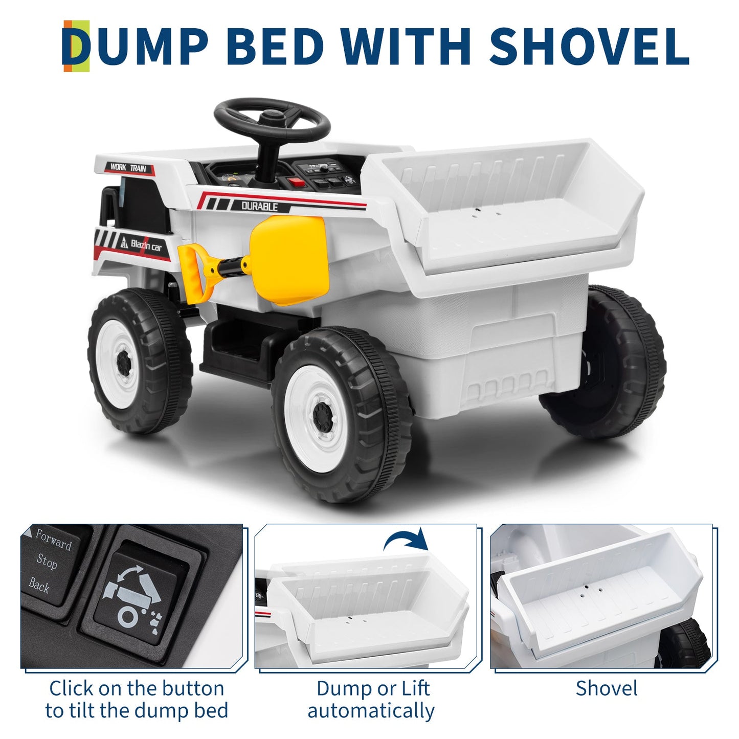 Garvee Ride - P Series: 12V Kids Ride On Dump Truck Electric Car Toy with Remote Control, Auto Dump Bed & Shovel, 12V Battery, LED Lights, Music, for Toddlers Outdoor Play
