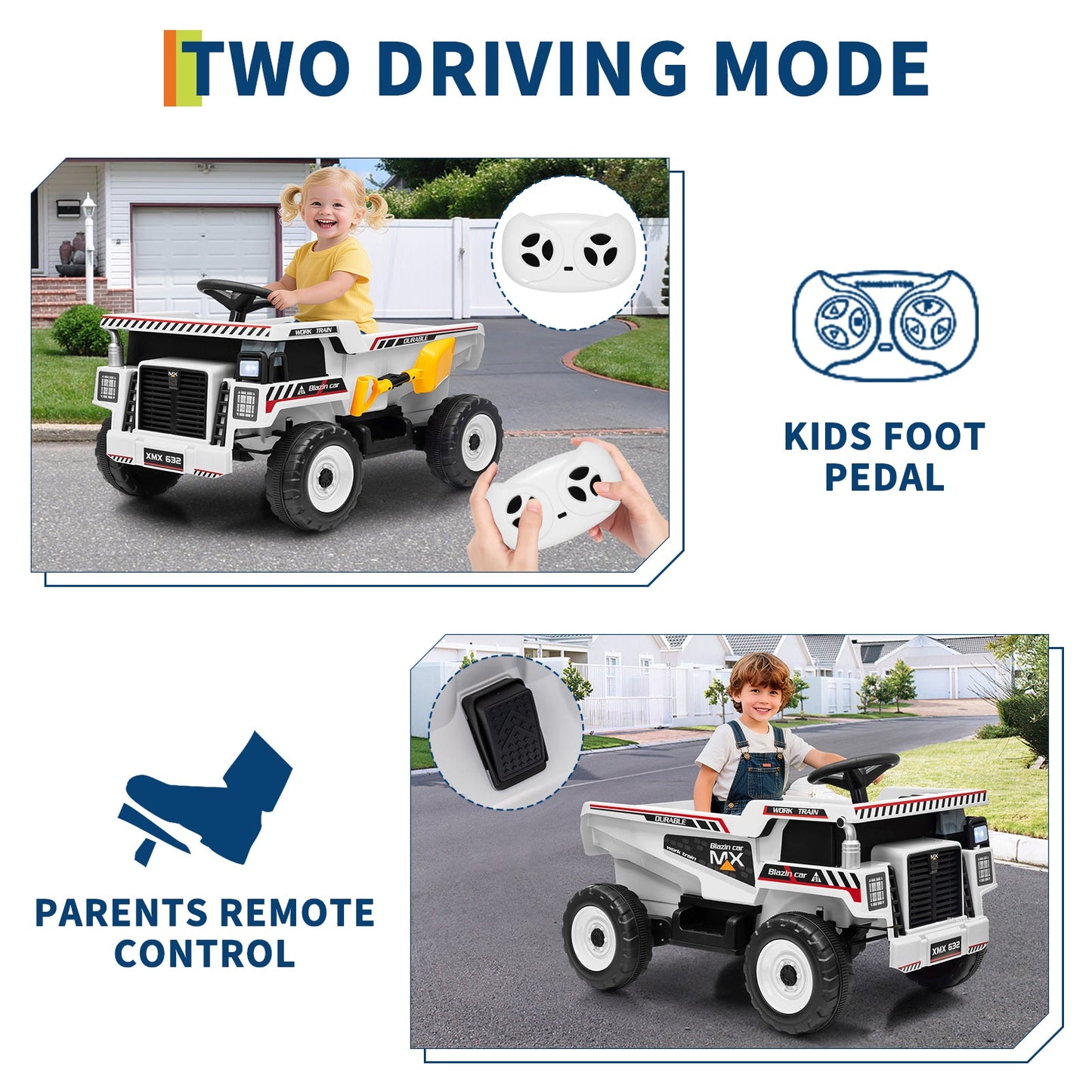 Garvee Ride - P Series: 12V Kids Ride On Dump Truck Electric Car Toy with Remote Control, Auto Dump Bed & Shovel, 12V Battery, LED Lights, Music, for Toddlers Outdoor Play