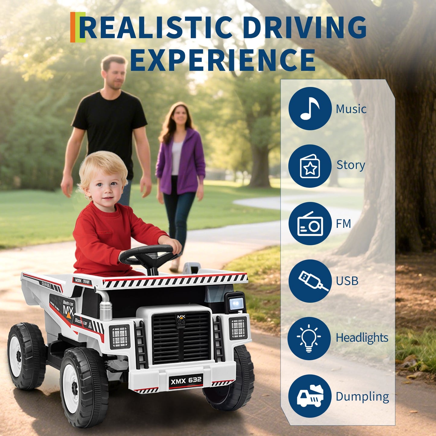 Garvee Ride - P Series: 12V Kids Ride On Dump Truck Electric Car Toy with Remote Control, Auto Dump Bed & Shovel, 12V Battery, LED Lights, Music, for Toddlers Outdoor Play