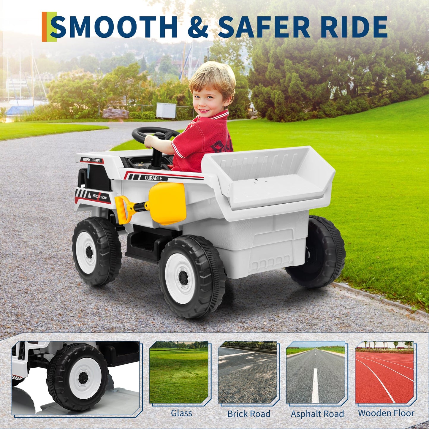 Garvee Ride - P Series: 12V Kids Ride On Dump Truck Electric Car Toy with Remote Control, Auto Dump Bed & Shovel, 12V Battery, LED Lights, Music, for Toddlers Outdoor Play