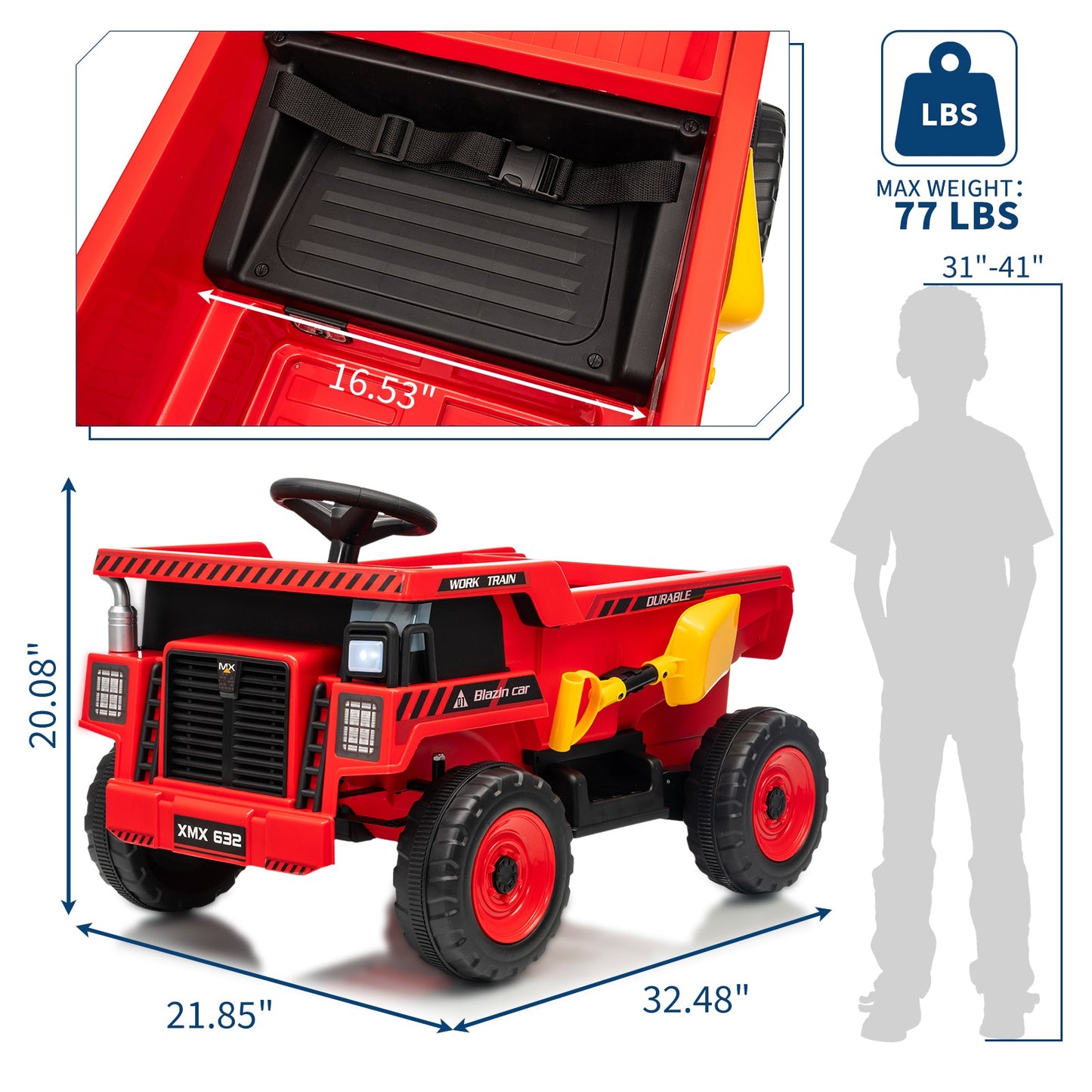 Garvee Ride - P Series: 12V Kids Ride On Dump Truck Electric Car Toy with Remote Control, Auto Dump Bed & Shovel, Durable Plastic, LED Lights & Music, Rose Red, Outdoor Play for Toddlers - Red