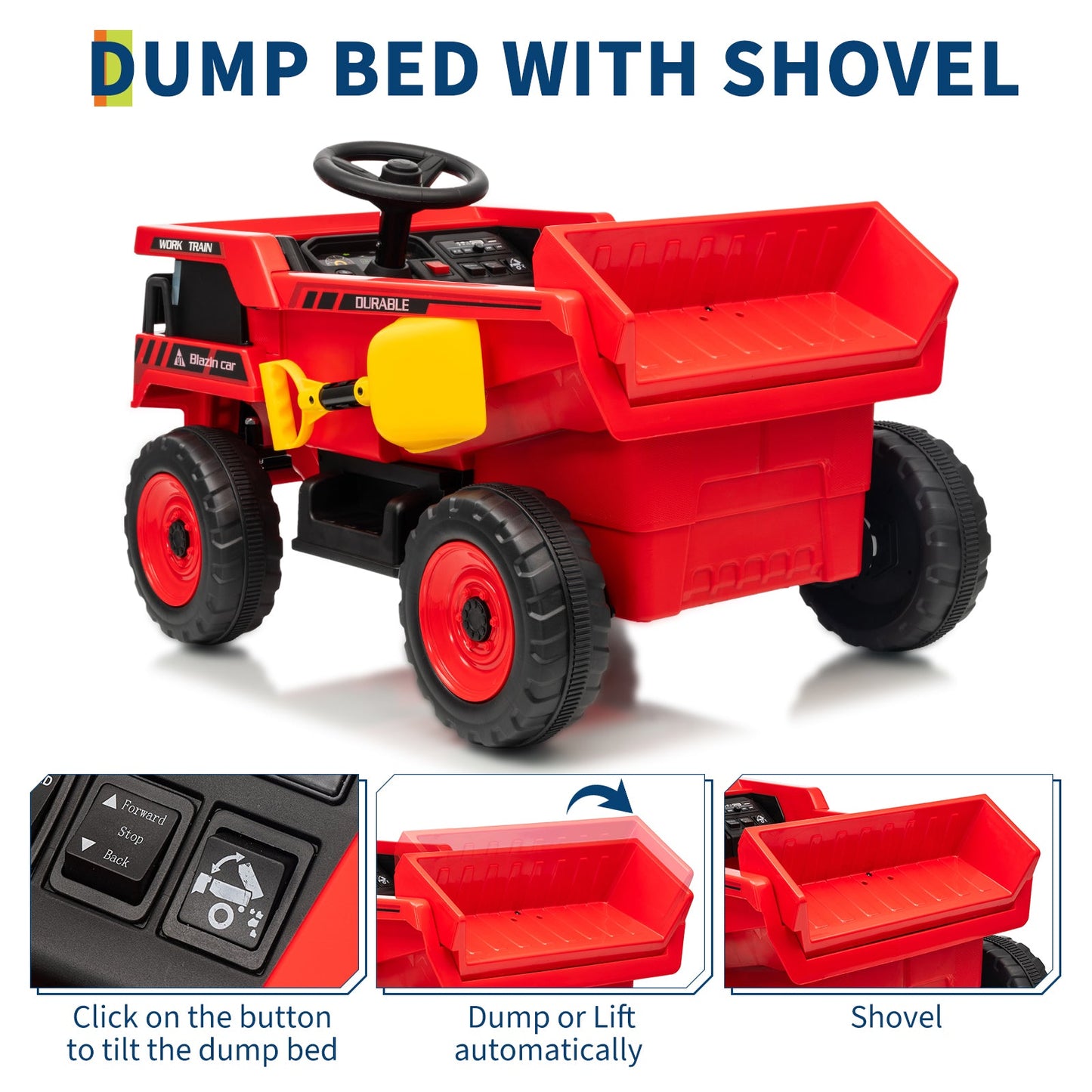 Garvee Ride - P Series: 12V Kids Ride On Dump Truck Electric Car Toy with Remote Control, Auto Dump Bed & Shovel, Durable Plastic, LED Lights & Music, Rose Red, Outdoor Play for Toddlers - Red